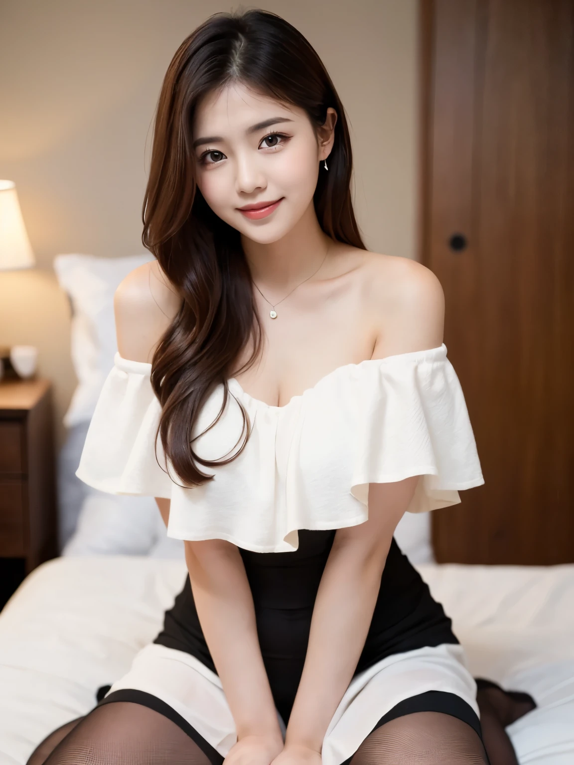 (8k,RAW Photos、RAW Photos、highest quality、Masterpiece:1.2)、1girl、1Middle-aged men、Very detailed、Super Resolution、(Realistic:1.3)、((Shooting from below)),((Cowboy Shot:1.4))、Clear depiction of light and shadow、High-resolution RAW color photos、Professional photography、((living room:1.4)))、Drawing faithful to anatomy、Very detailed and beautiful、super high quality、((girl with long hair:1.4))、((Girl standing in front of the door:1.4))、((White short-sleeved off-shoulder shirt:1.4))、high school girl:1.7、((White short-sleeved off-the-shoulder chiffon dress:1.4))、((White chiffon micro mini skirt that accentuates thighs:1.4))、Upper Body、((Girl with a pochette on her shoulder:1.4))、((smile:1.4))、