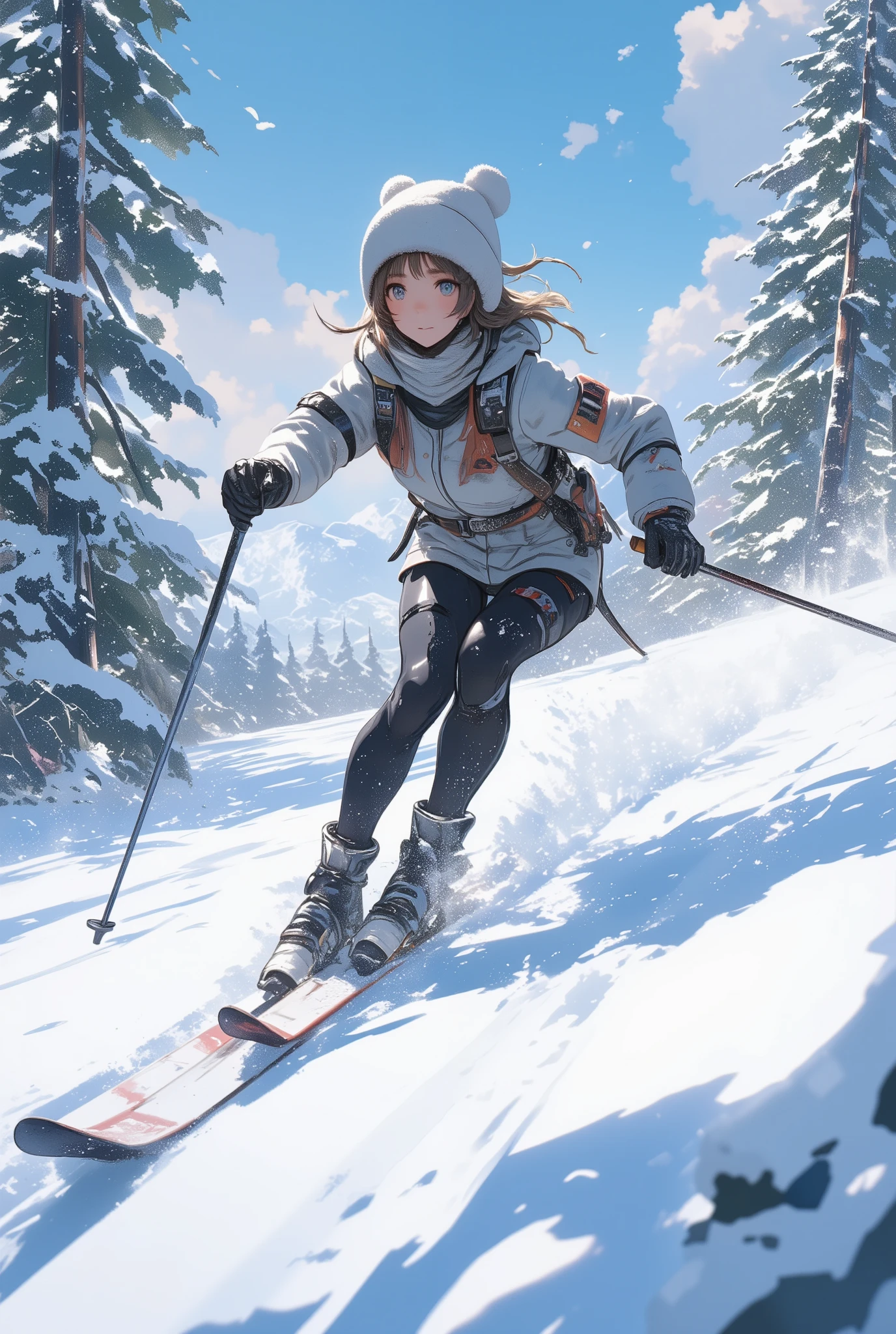 Upshot of a girl skiing in the snow, Nordic skiing, 