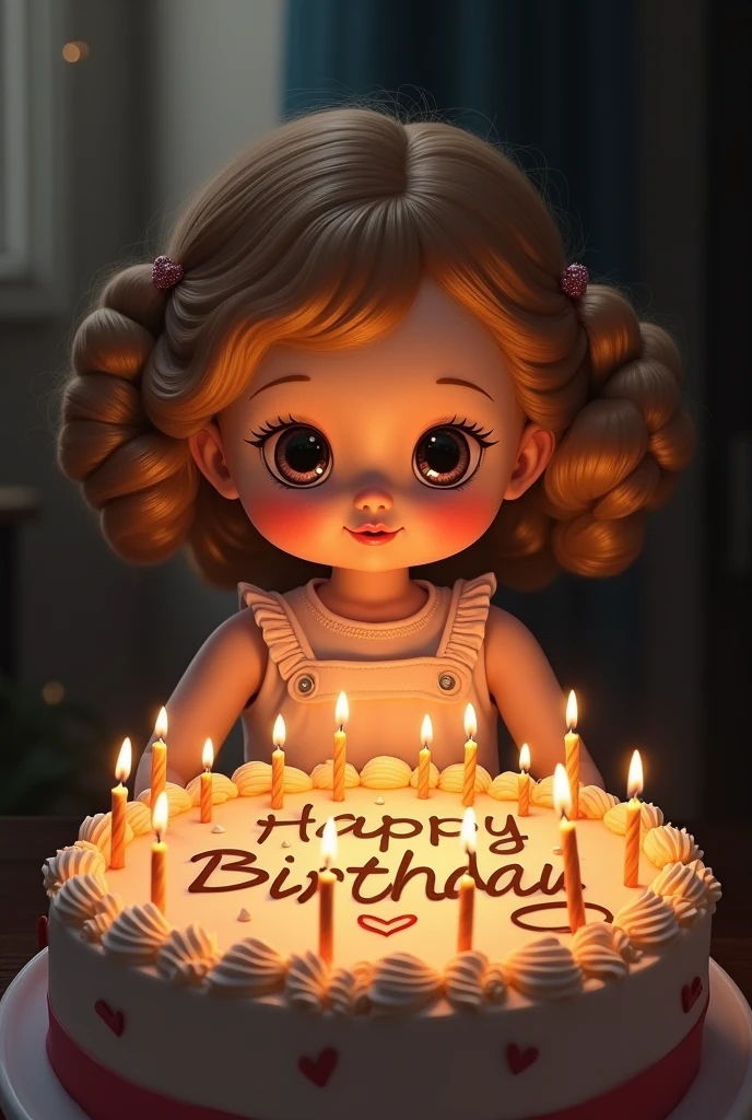 6 years old cute girl sitting in side of a big birthday cake