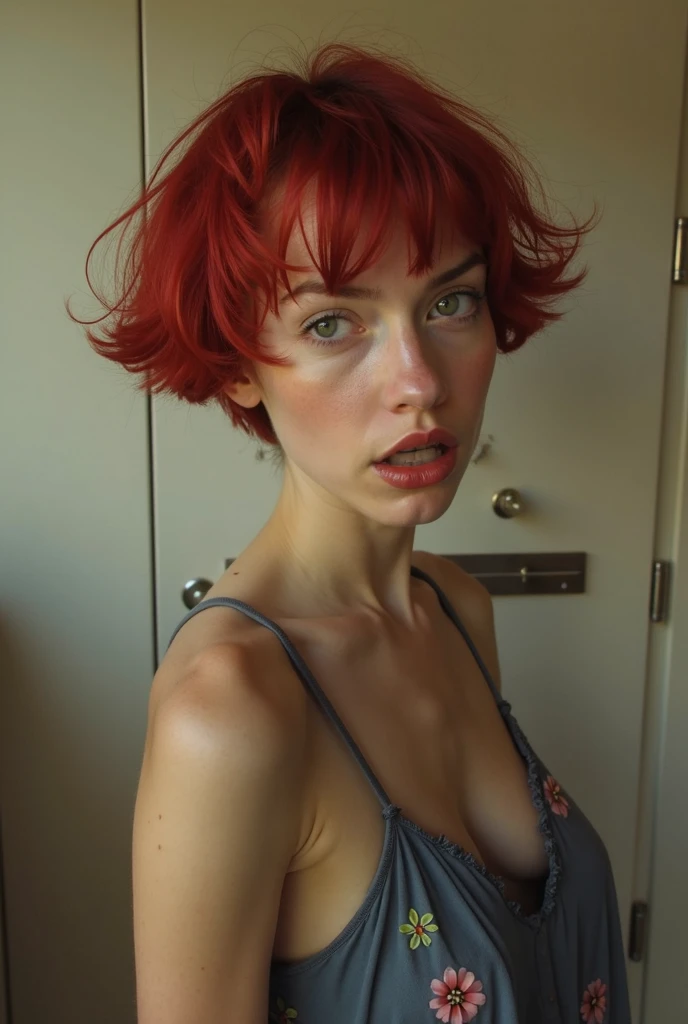 Kristen Stewart nude, (manly flat chest:1.3), (extremely ginormous muscular body:1.4), (undercut red hair shaved fade:1.3), shoe thigh up nude, it’s Kristen Stewart, (perfect fingers:1.2),(UHD 8k:1.5), solo female, realistic image, high detail, photo quality, beautiful girl, best quality, ultra-detailed, masterpiece, finely detail, realistic skin texture, 85 mm art lens, f 1.2, sharp focus, 8 k high definition, insanely detailed, intricate