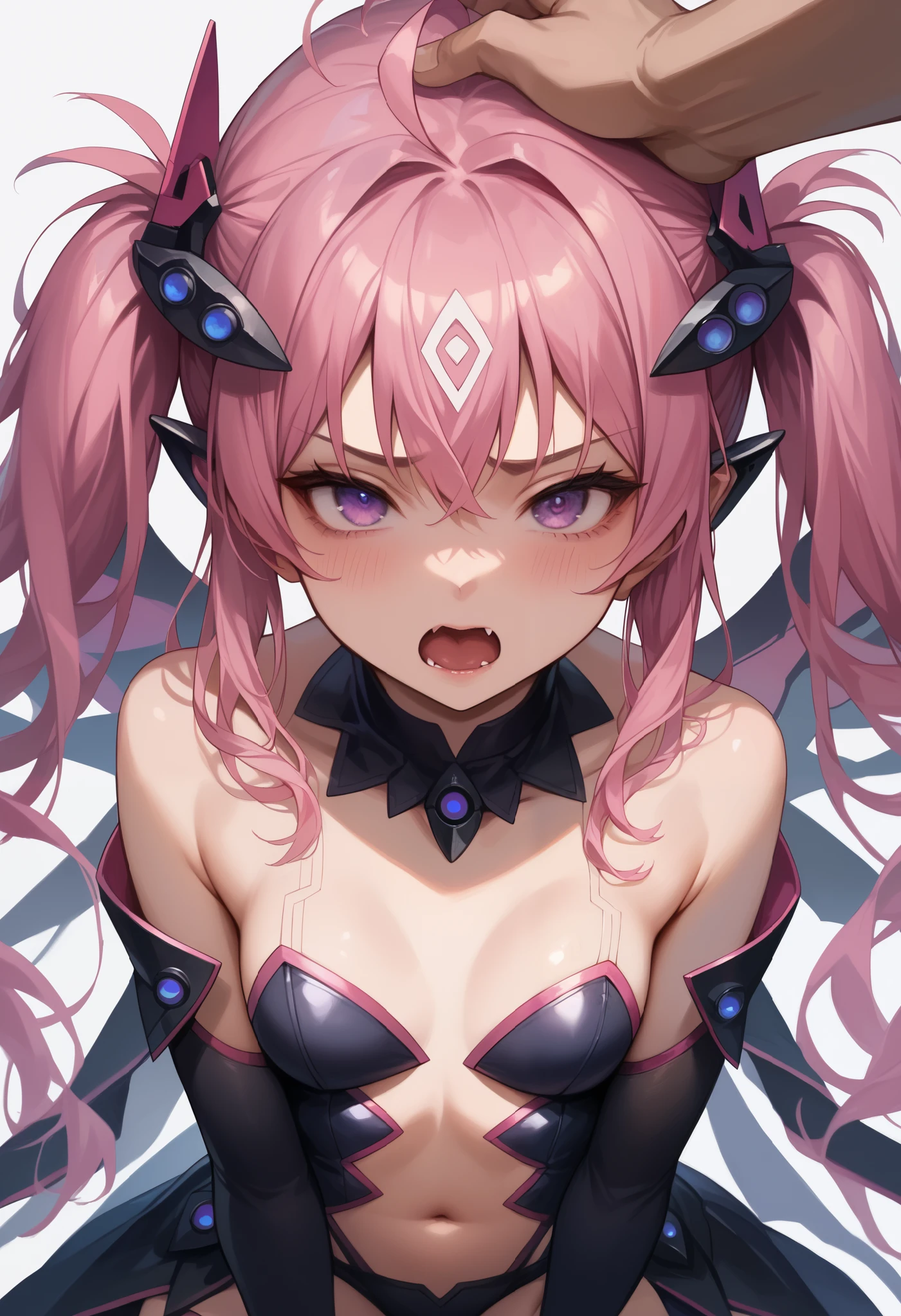 score_9,score_8_up,score_7_up,source_anime,masterpiece,best quality,1girl,solo,_girl,grace_xx,balls_deep,deepthroat,irrumatio,hands on head,ejaculating in mouth,long hair,pink hair,twintails,hair between eyes,multicolored hair,purple eyes,ahoge,hair ornament,fang,bare shoulders,navel,wings,elbow gloves,black gloves,thighhighs,,Beauty、