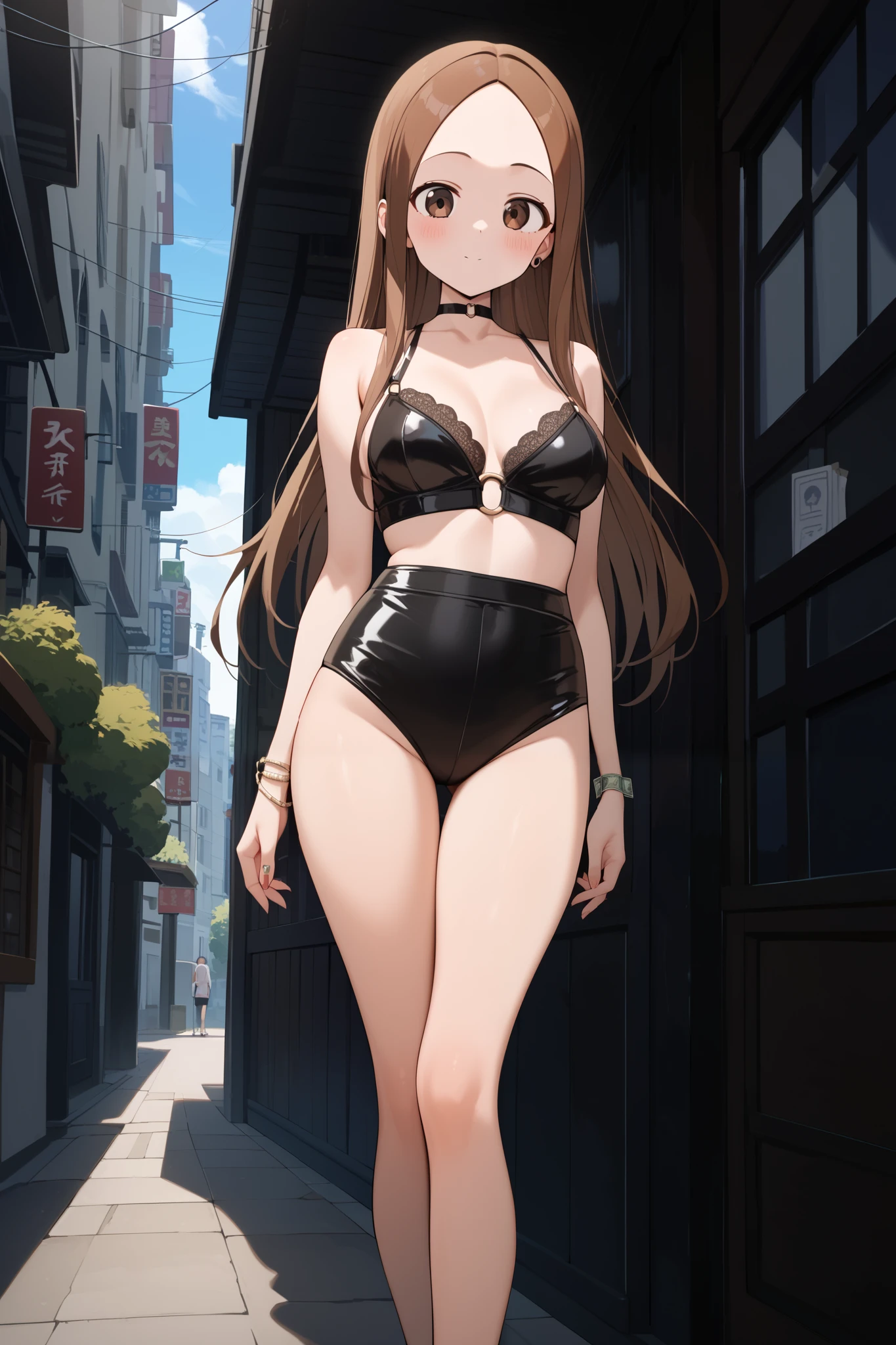 {{masterpiece}}, The best quality of life, 、Dark brown long hair down to the waist、Anime Girls with brown long hair, Cute female anime visuals,Anime full body illustration, Anime Moe Art Style, Anime characters, (Anime Girls)、(Green Eyes）、Expressionless adult woman、Small Necklace、((White background))、Black halter bikini、A woman standing in white sandals、Large Breasts,Woman standing facing the front、tall、Stylish woman