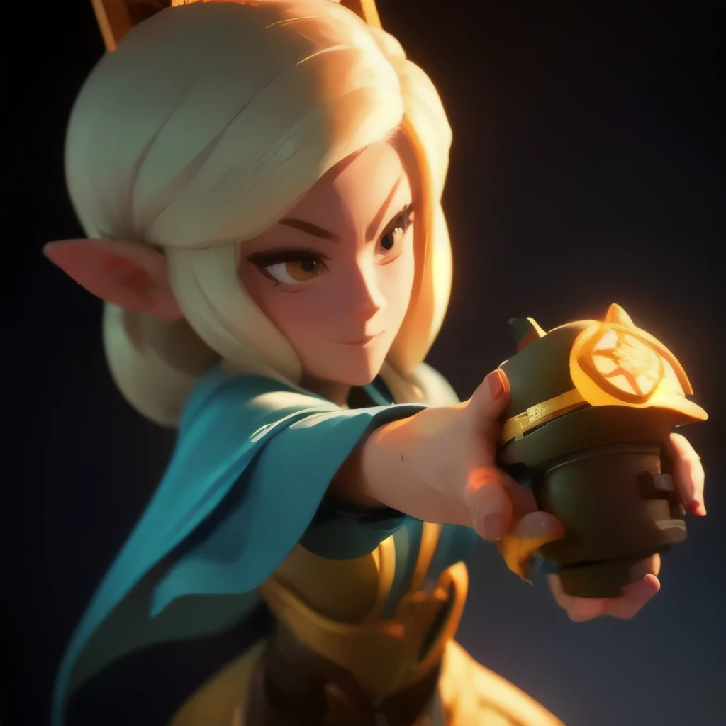 a close up of a person holding a sword and a flashlight, ((galadriel in epic glorious pose)), brawl stars, arte de respingo brawlstars, ,  blaster sword bright as neon ,  game character , in game style 8k, merged character ,  Fortnite art style ,   Stylized character  ,  holding a sword , slick clammy skin, Clash Royale Style,  mobile game style , new character