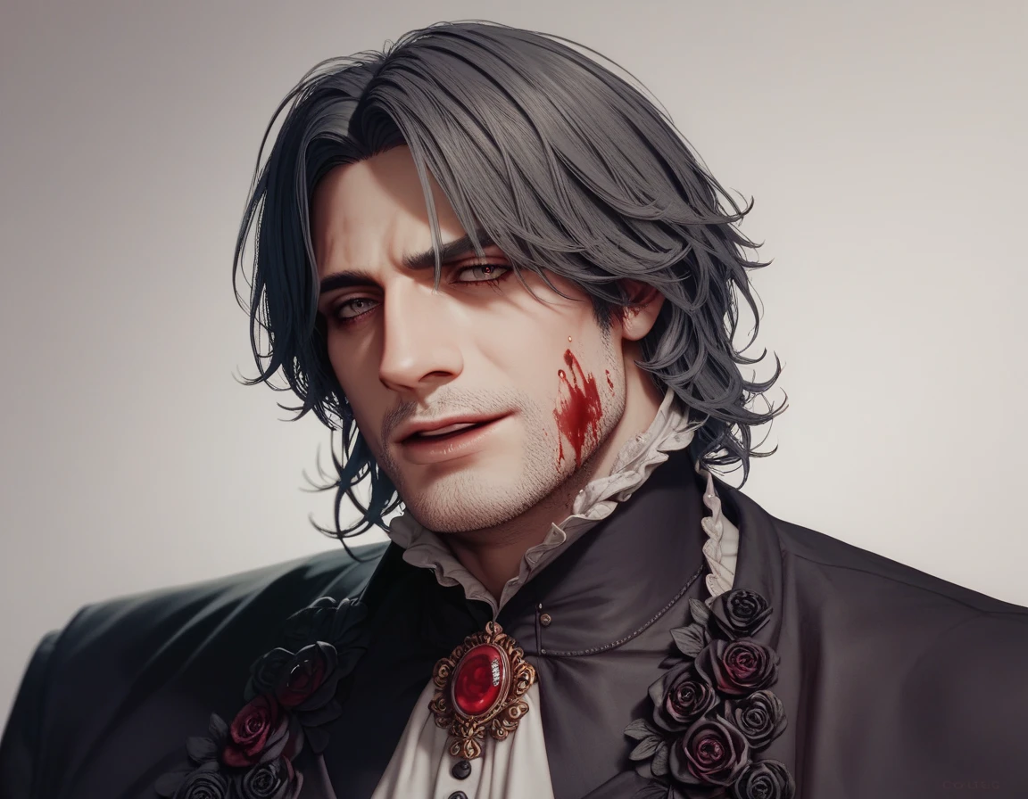  Dante Sparda from DMC, male, brutal, masterpiece fails, Dark tones, Horror style, beautiful Dante , blood god ,  Victorian style