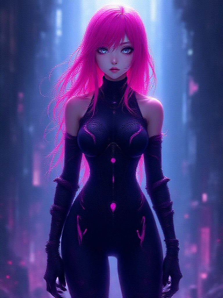 (Highly detailed: 1.2), (Canon EOS R6 Top Quality: 1.2), Detailed face, Sharp Focus (award - winning photo: 1.2), ( ultra-detailed hair: 1.2), (Great body: 1.2), (Full body: 1.2), Neon glow, RPG, Dramatic Lighting, (Highly detailed futuristic cityscape:1.2), (scientific fiction: 1.2). 1.2), professional portrait photo, A pink-haired, streaked hair, shiny hair, wet hair, mole under eye, heart-shaped pupils, gradient eyes, pupils sparkling, evil smile, cinematic lighting, reflection light, first-person view, three sided view, textured skin, super detail