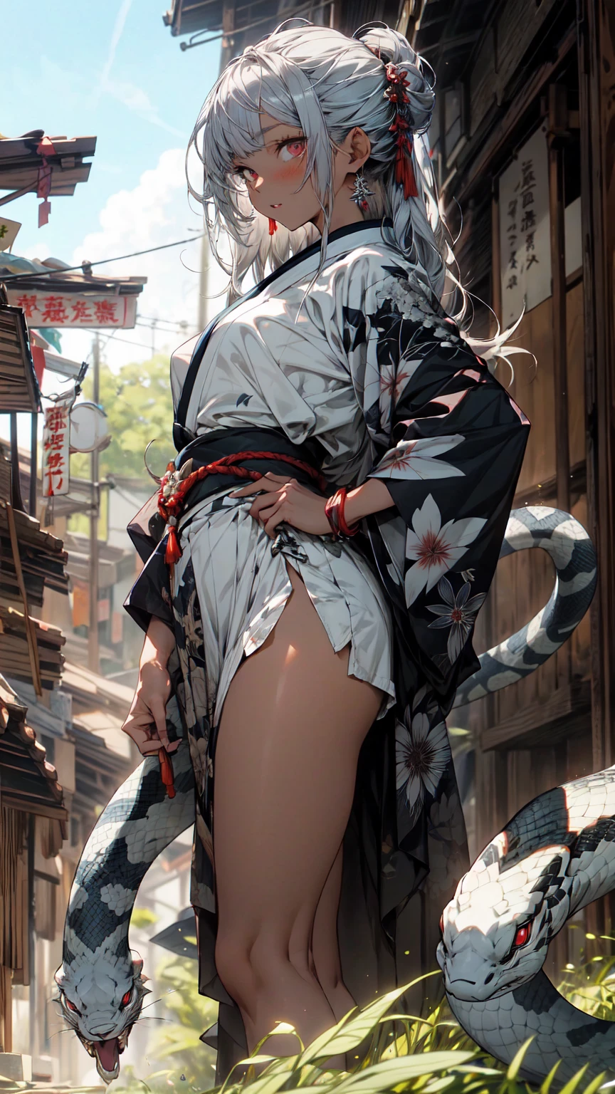 (masterpiece, vibrant, detailed, highres:1.2), 1girl, long hair, white hair, pink eyes, medium breasts, white YakuzaTattoo, (naked, nude:1.2), exposed breasts, (high heel boots:1.1), <lyco:GoodHands-beta2:1.1>, <lora:YakuzaTattoo_Concept:0.5>