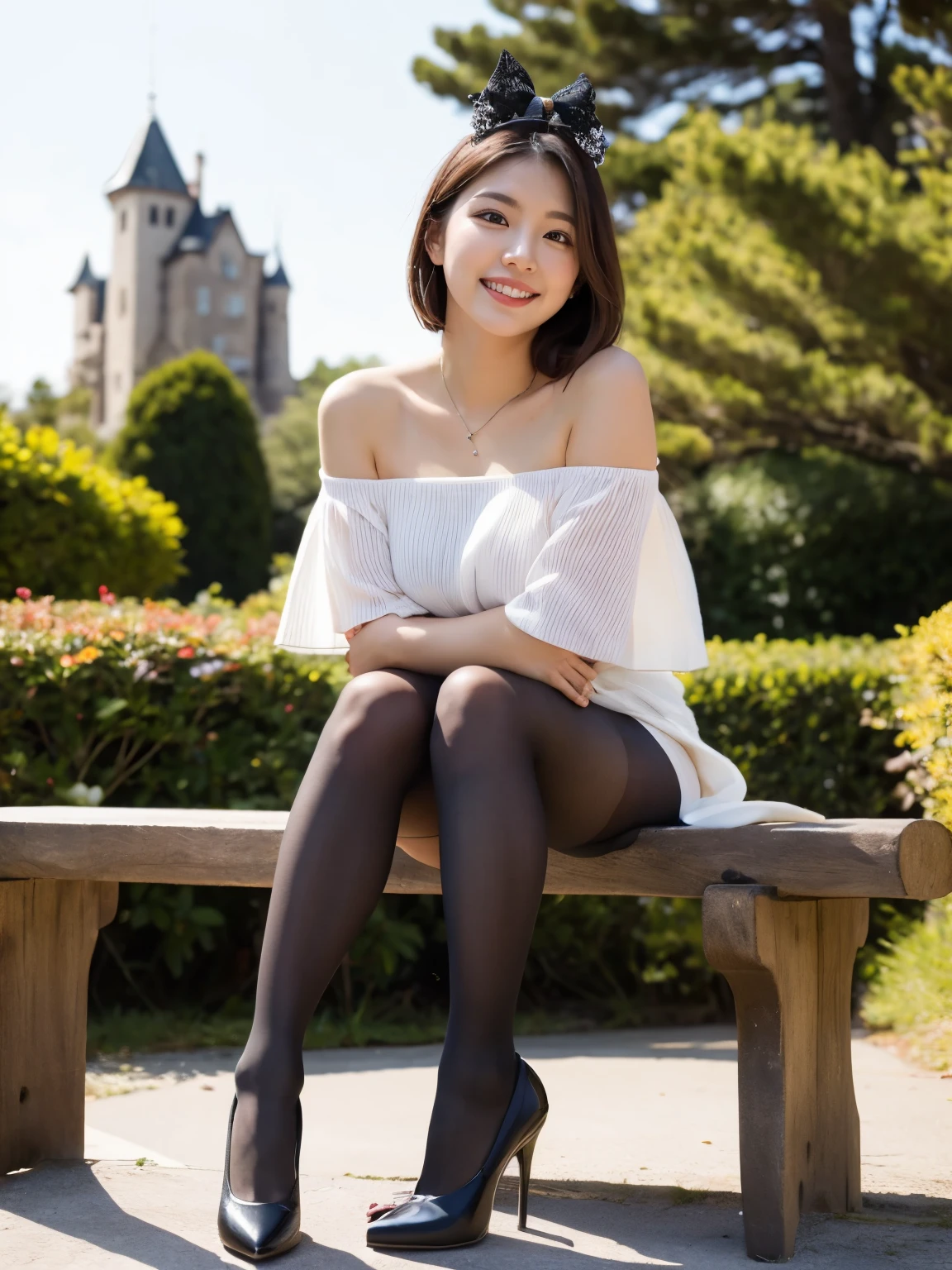 (RAW photo:1.2), (realistic:1.4),beautiful detailed woman,very fine eyes and face, fine eyes, Super detailed,High resolution, very detailed,highest quality,enlightenment,unified,8k wallpaper,masterpiece,highest quality,1 female,alone,rich,Full body Esbian,Slightly chubby body type,Toned figure,There&#39;leg meat,slim waist,alone、（Floral knee-length dress,high heels）,jewelry necklace short hair,gentle smile,dignified atmosphere,black eye,realistic,Suzhou Garden , (daytime garden:1.1) boy​ japan sex