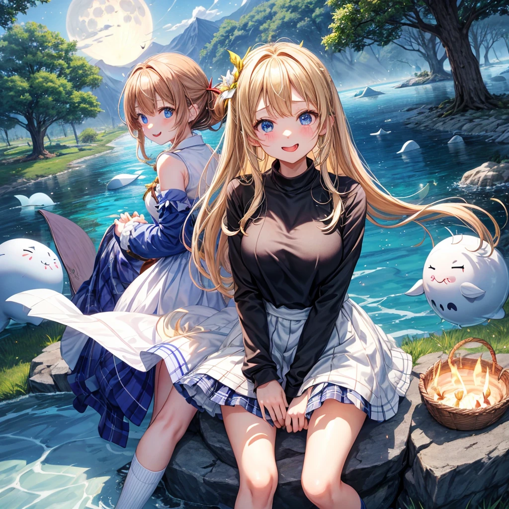 culmination masterpiece, impressive moment, unexampled superlative highres definitely organized detail, (x-ray), from fowerd, from below, close contact, perfect fullbody, perfect hands, perfect face, perfect eyes, (2rest conspicuous nifty magical chibi girls in tent with perfect cats), fantasy world, forest field, illustration, Artistic, peaceful atmosphere, morning,