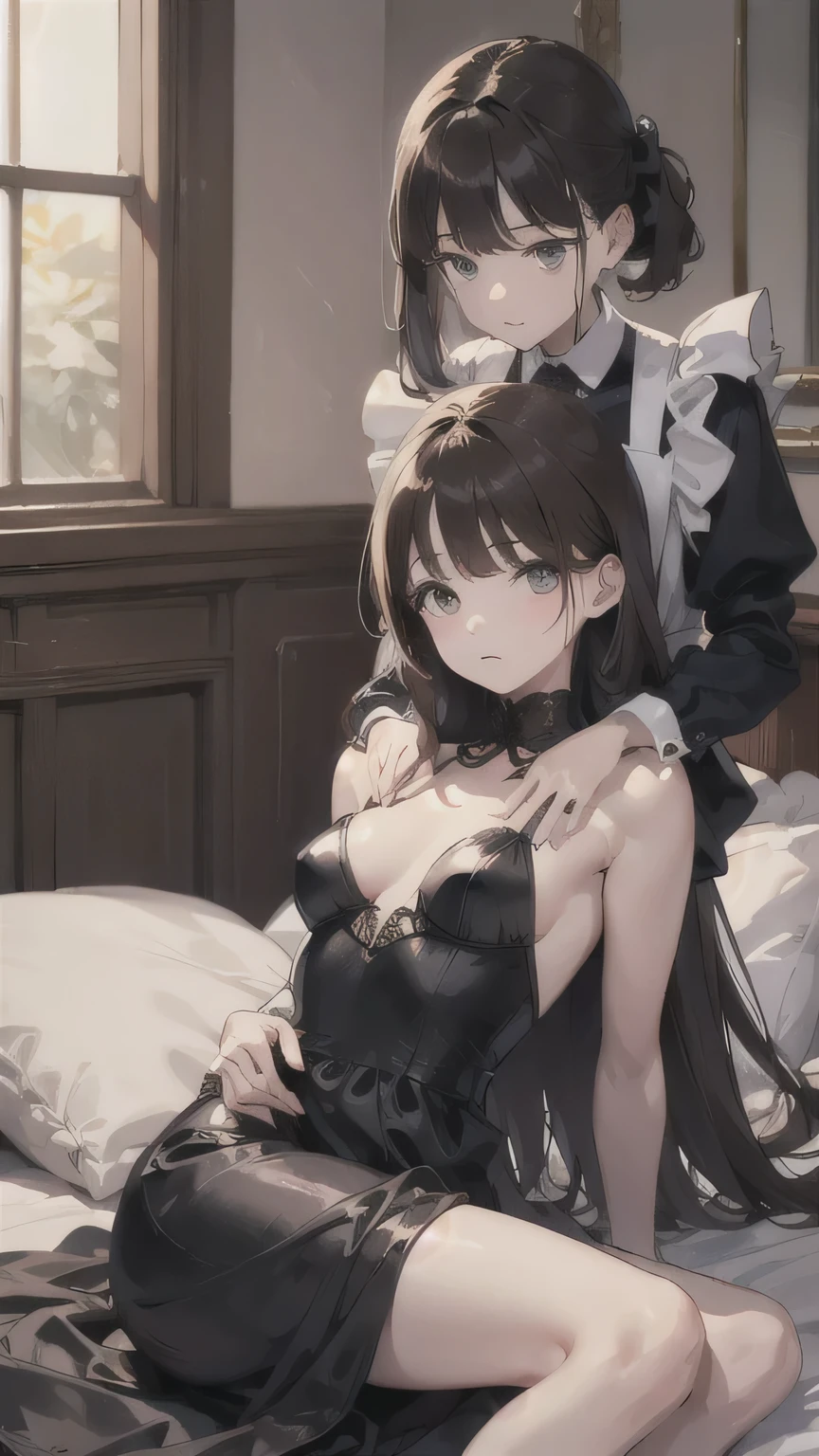 angle from side below, (((round face))), drooping eyes, tiny earrings, ((bride, white wedding dress, ((standing and straddling to hit her crotch area against a corner of the table for masturbation while hiding her crotch with dress)), open mouth, plants, in the garden, hair up,
