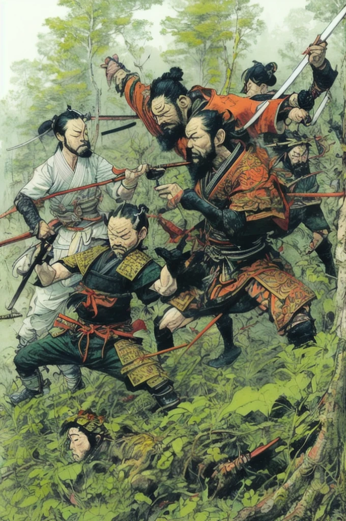 samurai, battle, war, forest, kimjunggi style