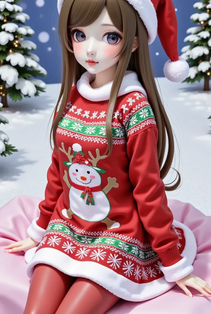 Christmas gift, Christmas,full body,artist: wlop,artist:chen_bin,[[artist:ke-ta]], artist: hitenkei,[[artist: sheya]],good work, (best quality), illustration, depth of field, (color),masterpiece,best quality,petite,cute,, (scenery, volumetric lighting), Christmas sweater,Christmas, dress, no shoes, red pantyhose ,santa_hat ,solo,sitting, full body,