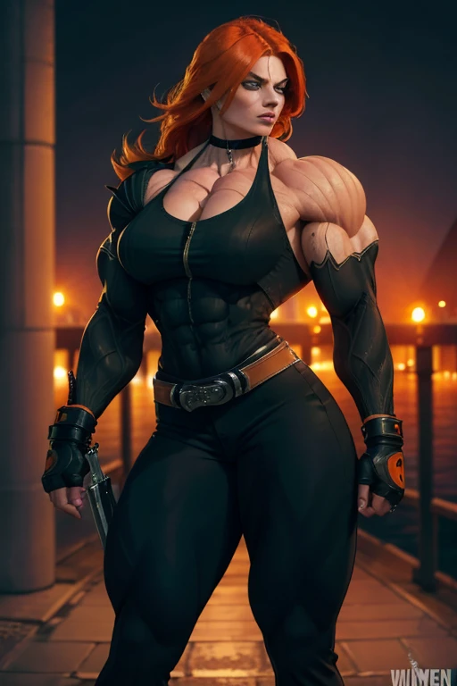 A determined and ambitious bodybuilder warrior, pretty face, serious face, white hair, red eyes, perfect body, fit body, abdomen, big breasts, muscular, who fights to become the strongest,super high resolution, best quality, photo, 8k, (photorealistic: 1.2), cinematic lighting, abdominal muscles, masculine, dark, masterpiece, best quality, intricate details, night time, damaged city thats on fire, 3D light, HD, detailed face, depth of field, soft lighting, tone mapped, highly detailed, concept art, smooth, sharp focus, dramatic lighting, highly detailed art, cinematic, 8K, amazing shadows (highly detailed background: 1.2), super hero, long dark messy hair, shirtless, bulletproof, bullets rickashaying off him, hairy, super stong, bullets flying, ready to fight, fighting pose, glowing blue lights on his wrist bans, outside, rickasha, yellow glowing eyes, time traveler,Beautiful viking woman, red hair extremely sexy clothes, muscular body, large breasts