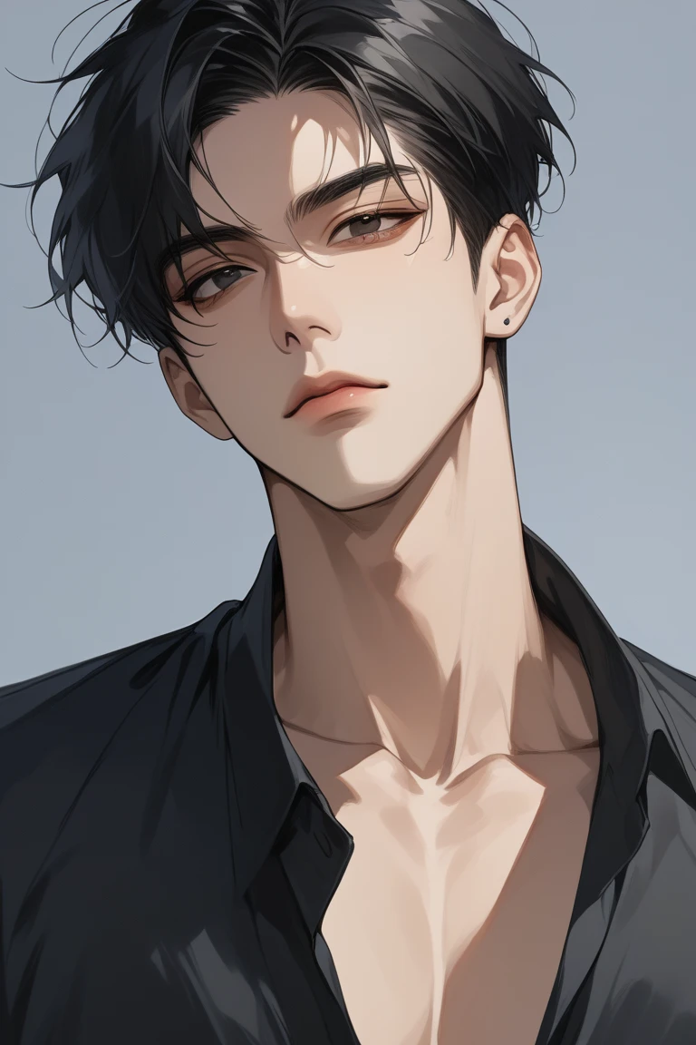 (score_9, score_8_up), short hair, masterpiece, best quality, 1 man , black hair , perfect face , black eye , handsome male , Alone, adult male , upper body , delicate line drawingimpasto, masterpiece, high resolution, Top quality, unique , 1 male , nice , tanned skin , dark haired