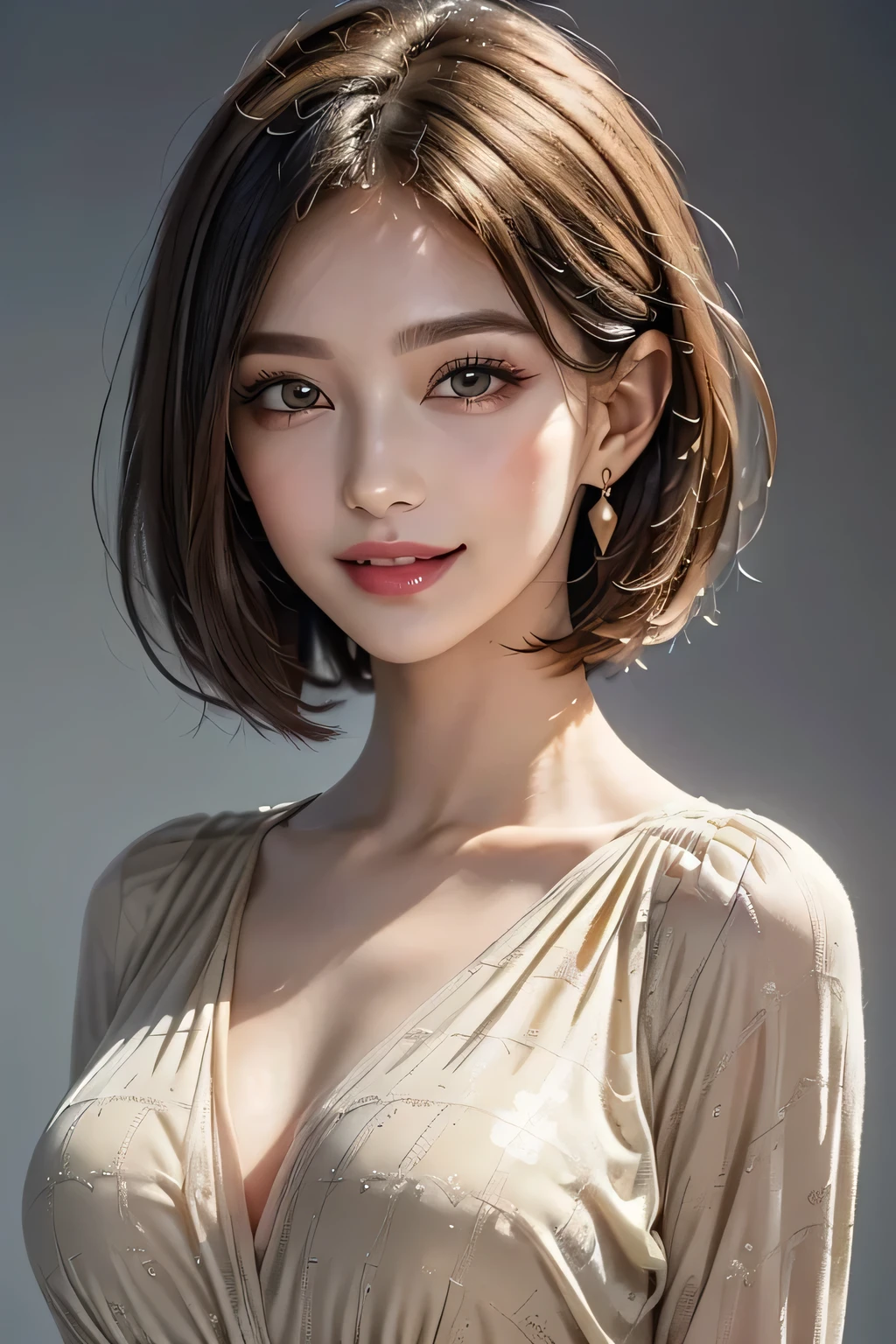 (1.  beautiful women,  supermodel ), (    perfect anatomy ), ((  cowboy shot )), Golden Ratio, (top quality:1.4), 32k resolution, (  realistic    :1.5), High resolution UHD, (masterpiece :1.2)), (Improved quality:1.4), (  Very Beautiful Face Details  ), ( smile), (Top quality), ((light yellow Silk Dress decorated with detailed pattern :1.37)),  earrings,   necklace, (Big Breasts:1.3), (thigh), Accurate Fingers, Very detailed, beautiful eyes,   double eyelids ,   eyelash  , Shaping your eyebrows, (( Very detailed)),   red cheeks  , Ultra-   realistic    eyes, Perfect Lips,     perfect eyes,   Natural Cosmetics  , [  Pink Lipstick], (( Commitment to quality   :1.2)), (  beautiful lips:1.33), (Great nose:1.2), (Big Breasts),   brunette pixie cut, ((  realistic  )), (( Sharp Focus )), (   highest resolution), ((  high image quality)), ((masterpiece)),   Professional Cinema Lighting 