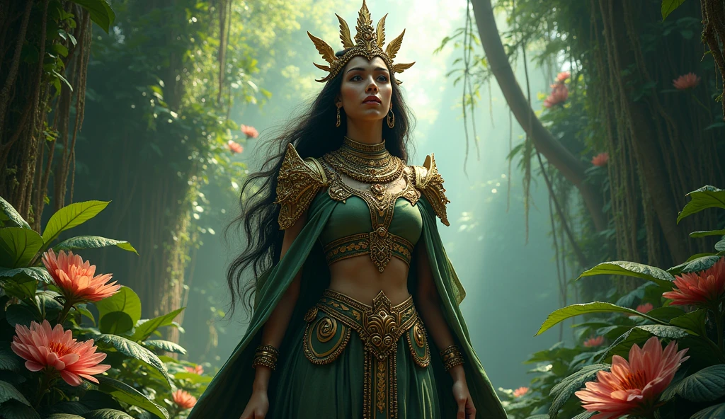 (dark night scary atmosphere) (scary face) indian brunette woman in a green saree with a snake head, brunette body, beautiful female gorgon, young woman as medusa, fierce medusa, beautiful woman, goddess of greek mythology, female medusa long hair, earth goddess mythology, cinematic goddess body shot, night blue ambience, long flowing medusa hair, medusa
