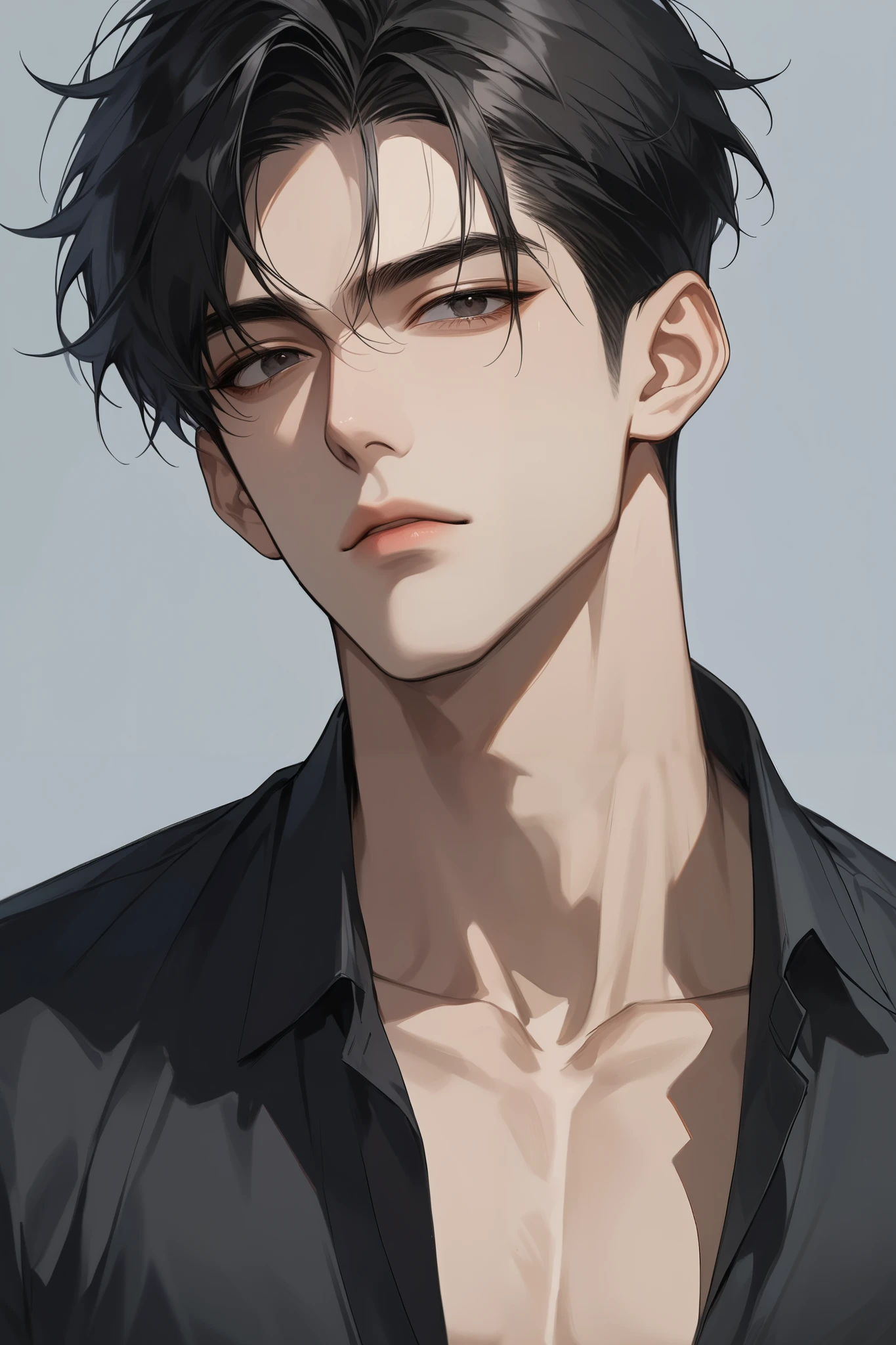 (score_9, score_8_up), short hair, masterpiece, best quality, 1 man , black hair , perfect face , black eye , handsome male , Alone, adult male , upper body , delicate line drawingimpasto, masterpiece, high resolution, Top quality, unique , 1 male , nice , tanned skin , dark haired