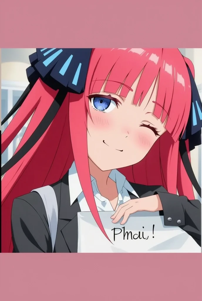 <lora:boki:1>,1girl, gotou_hitori, solo, cube_hair_ornament, holding, blue_eyes, pink_hair, long_hair, maid_headdress, white_background, maid, simple_background, hair_ornament, upper_body, bow, bangs, cropped_torso, sign, one_side_up, black_bow, smile, holding_sign, dress, puffy_sleeves, hair_between_eyes, :d, short_sleeves, open_mouth, black_dress, official_alternate_costume, wrist_cuffs, maid_apron, puffy_short_sleeves, apron, frills, bowtie, tears