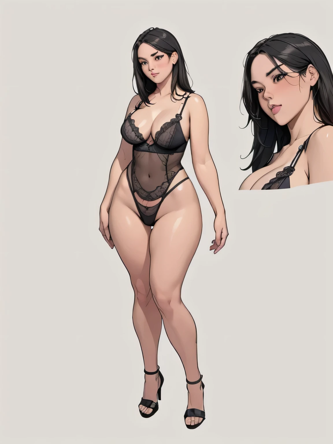 ((masterpiece)),(((best quality))),((character design sheet)), ((full body view)), illustration, ten girl, thick thighs, ((lingerie:1.2)), ((detailed face:1.4)) Just the right kind of 14ear promuous sex friend, rough sketches, solid color backdrop, clean backdrop