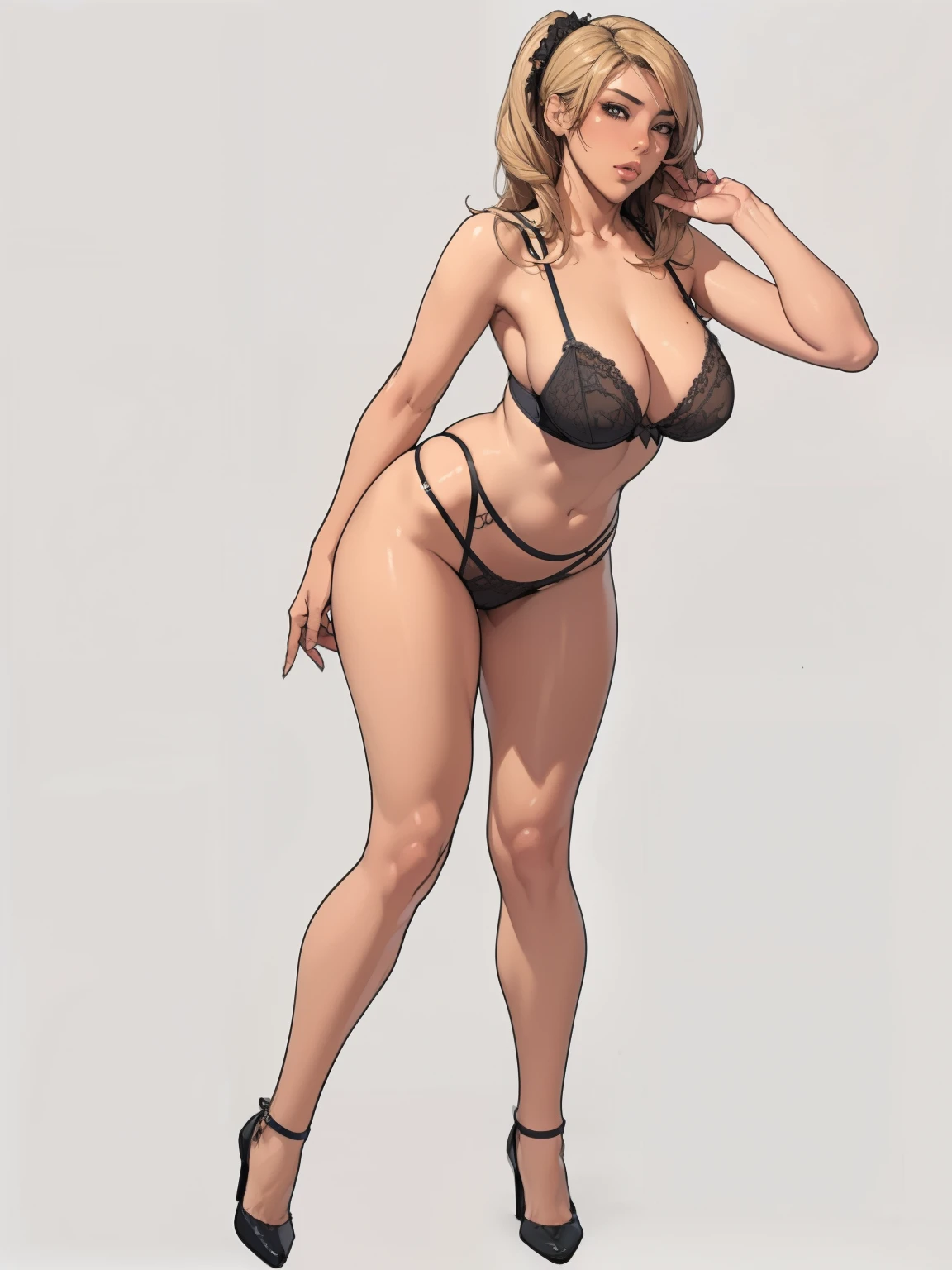 ((masterpiece)),(((best quality))),((character design sheet)), ((full body view)), illustration, ten girl, thick thighs, ((lingerie:1.2)), ((detailed face:1.4)) Just the right kind of 14ear japae sunburn kuro Gyaru for promiscuous sex friend, rough sketches, solid color backdrop, clean backdrop