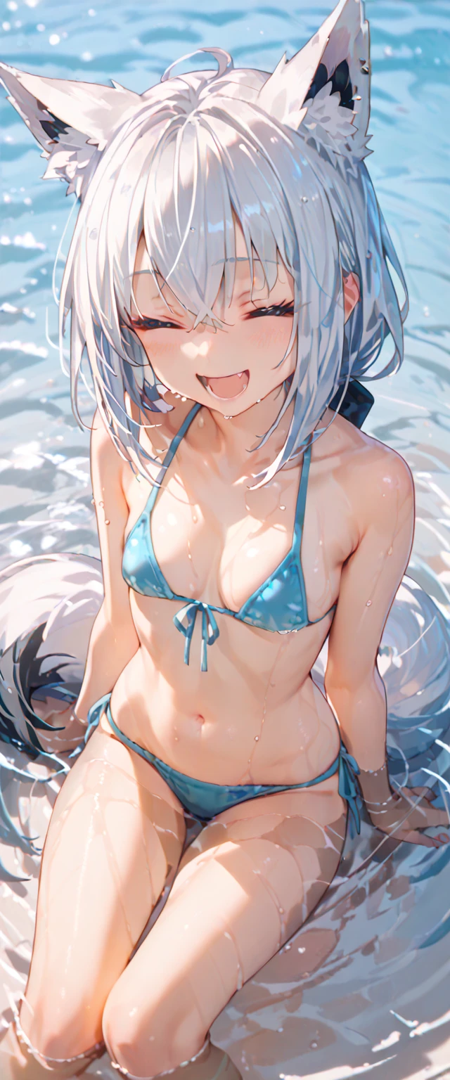 (muste piece), (best quality), very detailed eyes, expressive eyes, perfect face, very detailed face, highly detailed face, beautiful girl, 8K, beautiful girl, white background, delicate and beautiful face and eyes, dark intense shadow,
1 girl, vtuber style, cool girl, hololive, amane kanata, streaked hair, short hair, blue bikini, soaked, Bikini tops, bikini bottoms, String Only Micro Bikini, wet body, small chest, cropped shoulders, clavicle, one eye close winking, smile, body visible through clothes, chest visible through clothes, ass visible through thighs, (full body), standing,