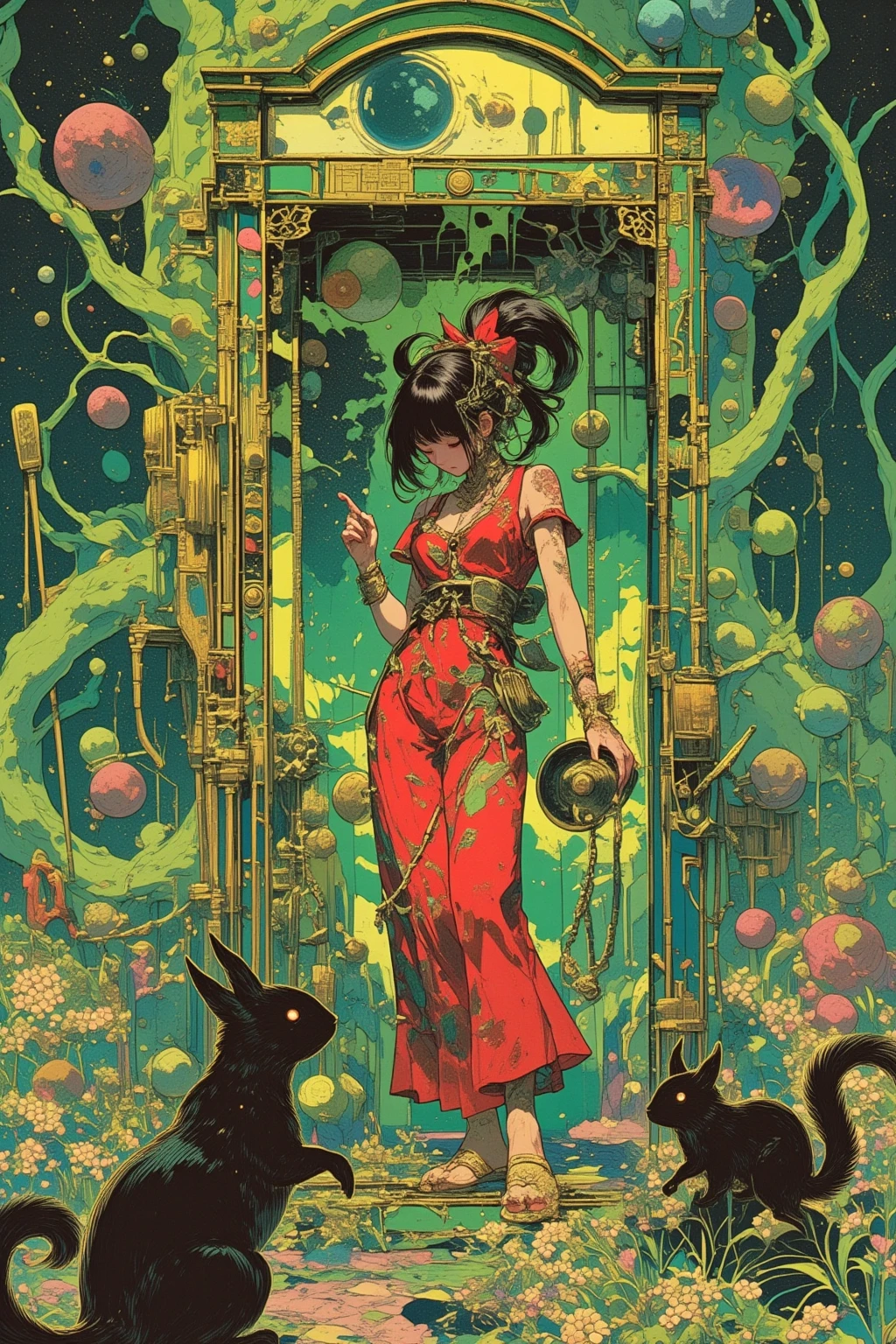   the hallucinatory art of a girl in a Roman telephone booth ,    Psychedelic Surreal Art   , Shamanistic horror LSD art,    terrifying surrealist art   ,   dmt Death of Ego  ,   Psychedelic Space Horror  ,   DMT Egodes   ,      Shamanism DMT Horror Art     ,    Ultra Detailed Fantastic Art   ,    High Resolution Fantastic Art   , Tool Band Art,  green,White,red,Colosseum,Calabrian black squirrels ,daisy