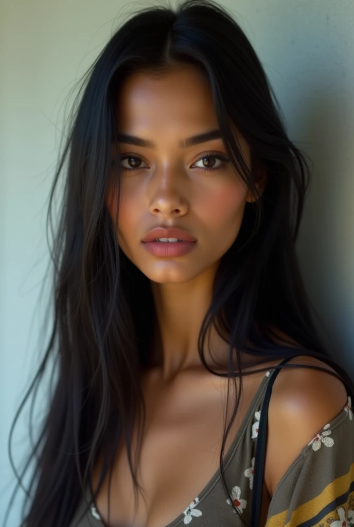 Mexican woman with black eyes and long black hair