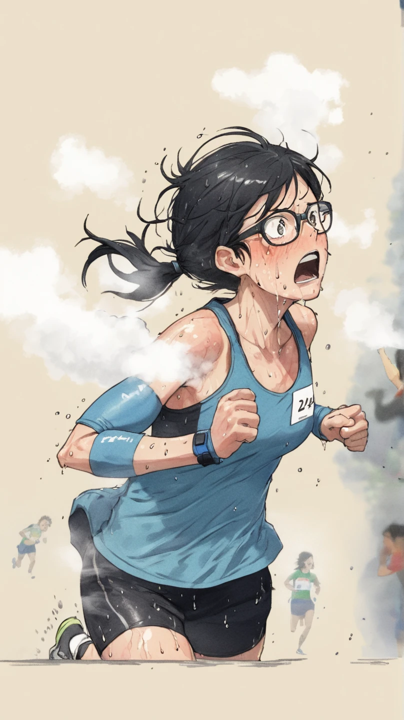 <lora:sdxl-sega-fujimiya:0.5>, fujimiya, 1girl, copper eyes, underrim-eyeglass, dark brown hair, short cut, sidelocks, bang, Overjoyed , sky blue cycle-wear , beige pantyhose, +++ extremely quality, high detailed, anime coloring illustration game cg contrapposto <lora:_flat2:0.3:lbw=ALL> ++ Faint lips,UC:realistic cute anime face cinematic angle human at the front single focus dynamic pose