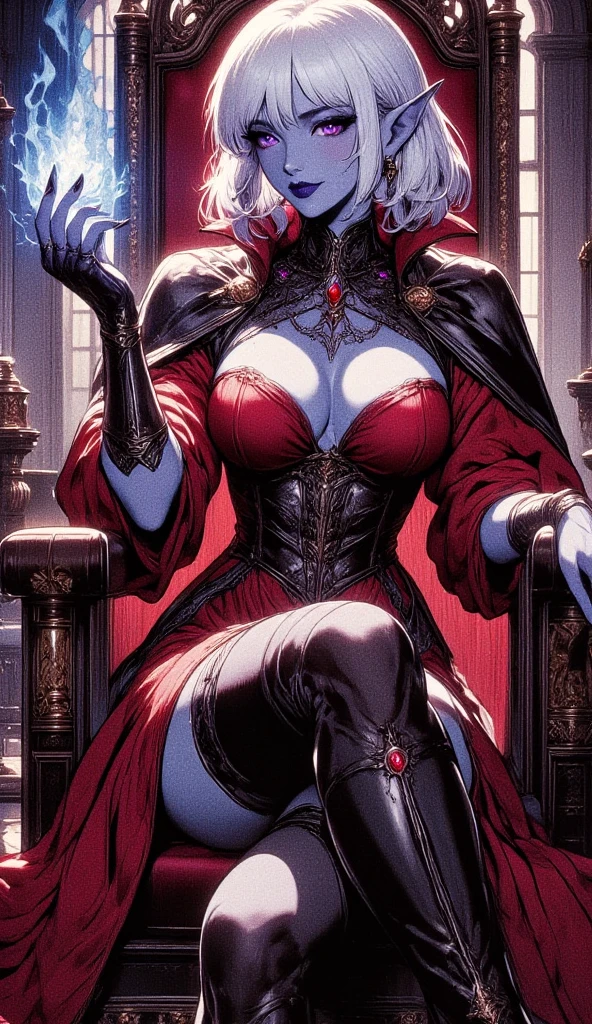 a picture of a female devil wearing barrister's wig and cloak in courtroom, a devilishly beautiful devil, ((full body shot: 1.5)), ((anatomically correct: 1.5), (ultra detailed face: 1.2), best detailed face, (red skin: 1.3), two black horns, wearing white button shirt, elegant skirt, wearing elegant stiletto heels, red tie, English barrister's wig, courtroom background, vibrant, Hyperrealism style, vibrant, Ultra-high resolution, High Contrast, (masterpiece:1.5), highest quality, Best aesthetics), best details, best quality, highres, ultra wide angle, 16k, [ultra detailed], masterpiece, best quality, (extremely detailed) RAW, photograph, Hyperrealism style, demonmawAI