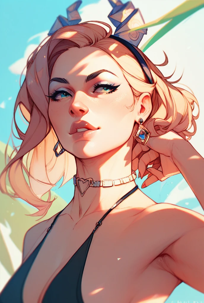 (half portrait), Best quality, masterpiece, ultra high res, (photorealistic:1.4), 1 female, (erinOobleksd15-Final:0.8), upper body,
licking lollipop, Turquoise Sheer Chemise with Cutouts, Dame, Tall, Thin, Square Face, Olive Skin, Blonde Hair, amethyst Eyes, Narrow Nose, Thick Lips, Prominent Chin, Long Hair, Wavy Hair, High Bun, asymmetrical breasts, Drop earrings, gloss gloss lipstick,patrick nagel, <lora:diffusiondesign_Nagel_LoCon_1.13:1>