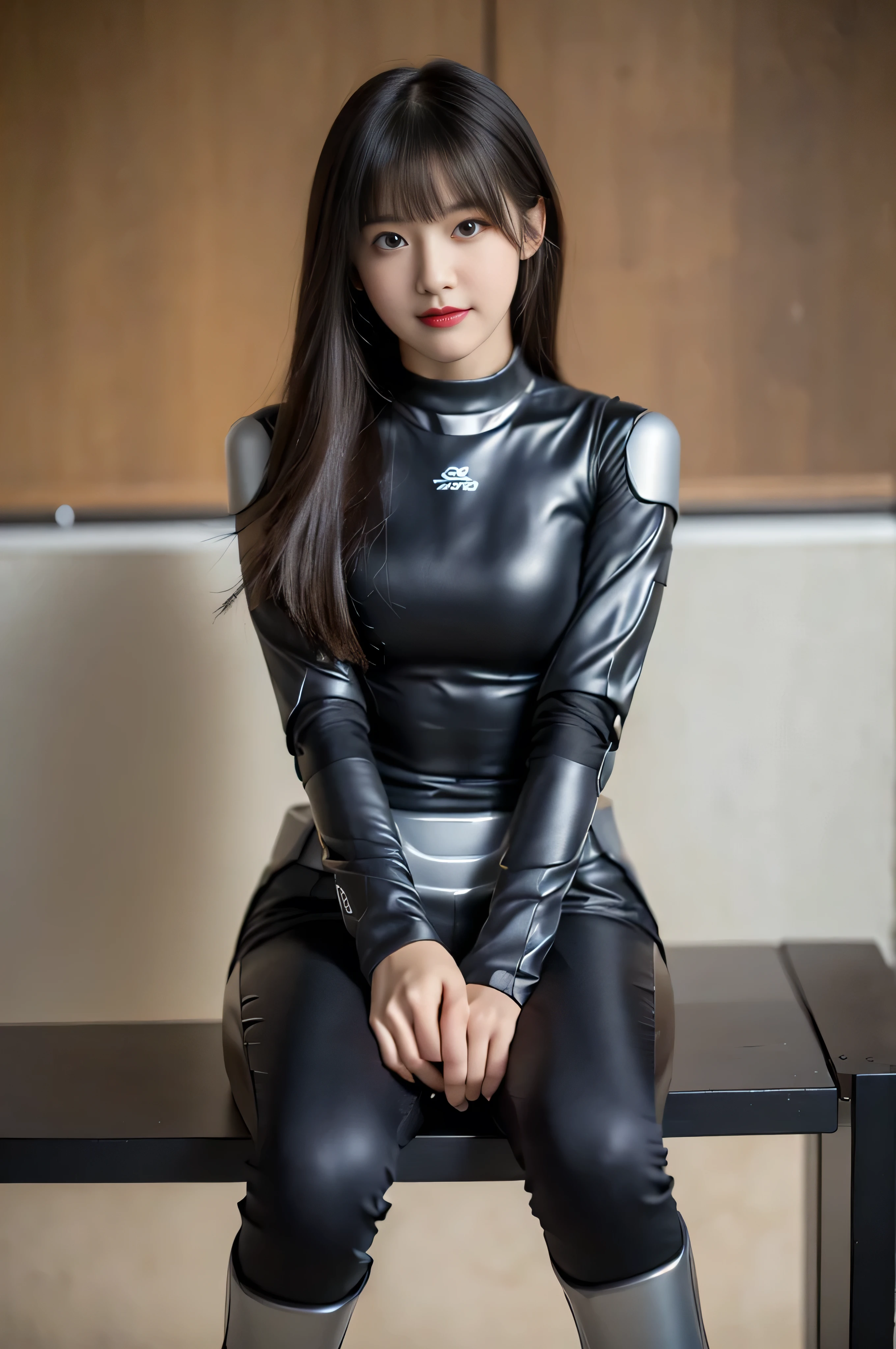 table top, highest quality, figure, super detailed, finely, High resolution, 8k wallpaper, 完璧なダイナミックな構figure, beautiful and fine eyes, Robot suit,Natural Color Lip, smile、18 year old girl,Wearing hrp-4c's robot body suit、shortcut, Girl turn into a humanoid robot, masterpiece, best quality, extremely detailed, (8k, 4K, Best Quality, hight resolution, 超A high resolution:1.1), 8k portrait,1girl in, Japanese Android girl,android teacher,Plump , control panels,android,droid,Mechanical Hand, ,Robot arms and legs, Black hair,Mechanical body,Blunt bangs,White Robotics Parts,perfect robot woman,Charging spot,Long Tube,A thick cable was connected to her neck,ceramic body ,android,Robot Humanoid,a bit chubby,panty,full eyes,perfect mechanical body,white robotics body,future assembly plant,white body,She has repaired,black sponge joints,android,perfect machine body,white robot body, body by hrp-4c, blue eyes, cute face shape, sexy face shape, 18 years old, hrp-4c's robot body suit, robot suit from HRP-4C