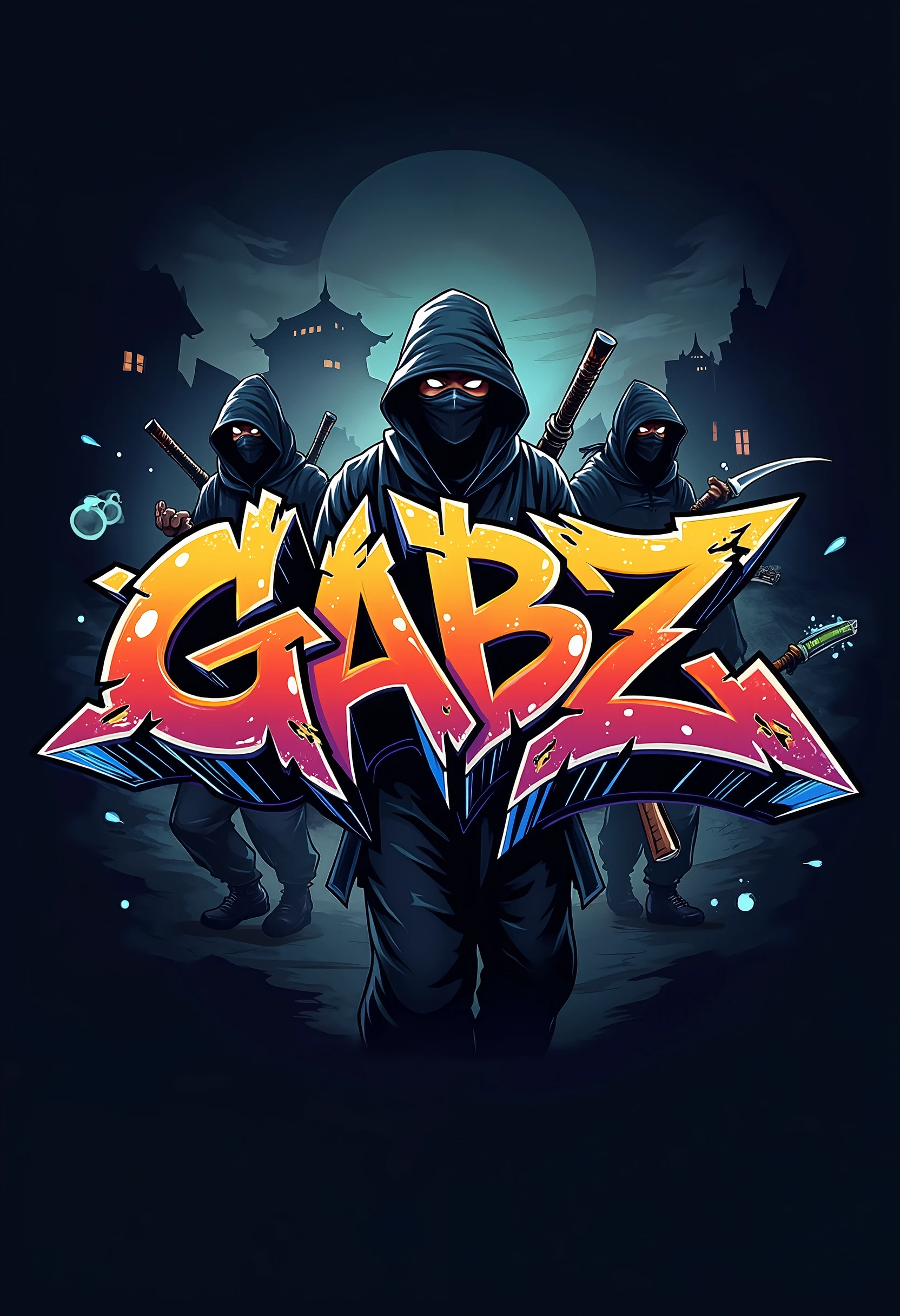 graffiti "GabZ", ninja drawing background. fond noir