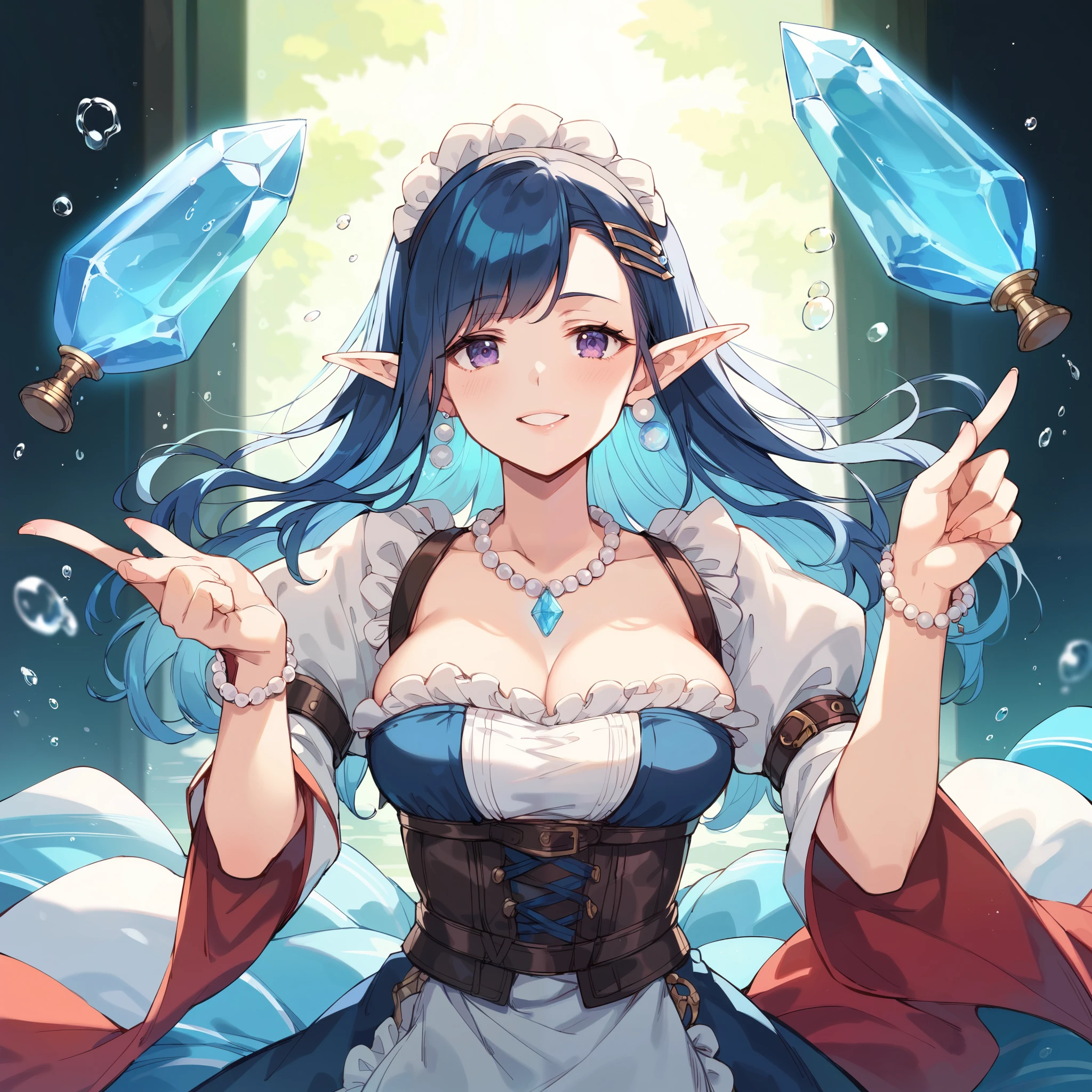 <lora:Wakasagihime:1>, 1girl, bare_shoulders, blue_hair, blue_eyes, bubbles, blush, breasts, cleavage, drill_hair, head_fins, japanese_clothes, kimono, large_breasts, light_rays, long_sleeves, looking_at_viewer, mermaid, monster_girl, off_shoulder, short_hair, smile, solo, wakasagihime, underwater, wide_sleeves, <lyco:aiomonstergirls_aiov2LoraLocon:1.0>, masterpiece, best quality,