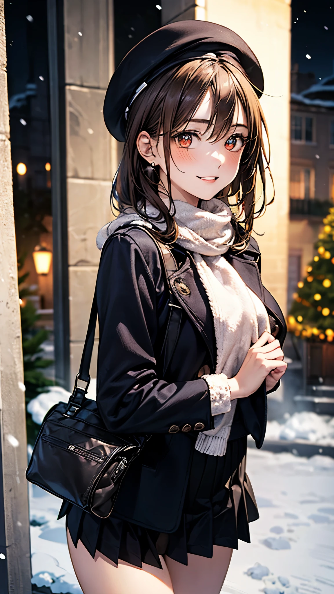 anegasaki nene、Shiny brown hair, short hair, (Beautiful brown eyes、Sparkling eyes, Fine grain)、smile、Ultra-detailed eyes、Very detailed顔, Very detailed目,Cowboy Shot、



((Highest quality)),(超High resolution),(Very detailed),(Detailed Description),((The best CG)),(masterpiece),Very detailedアート,(Art with precise detail:1.5), 

Solo Girl,, Brown eyes, Mid-chest, Happy,pea coat,beret,Fluffy scarf,Maxi Skirt ,Outdoor, winter,snow, Highest quality, High resolution, Very detailed, Detailed Background, Perfect lighting