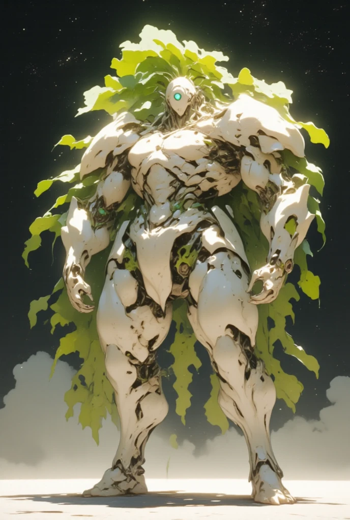  white radish,  daikon:1.5, Heavily armored super robot:1.3, Monocular:1.5, Monocular:1.5, Arms crossed:1.5, Arms folded in front of chest:1.5,  giant robot based on daikon standing on machine legs , The radish from the machine turned upside down is sticking out of both shoulders:1.5, view front, whole body:1.5,  outer space :1.5