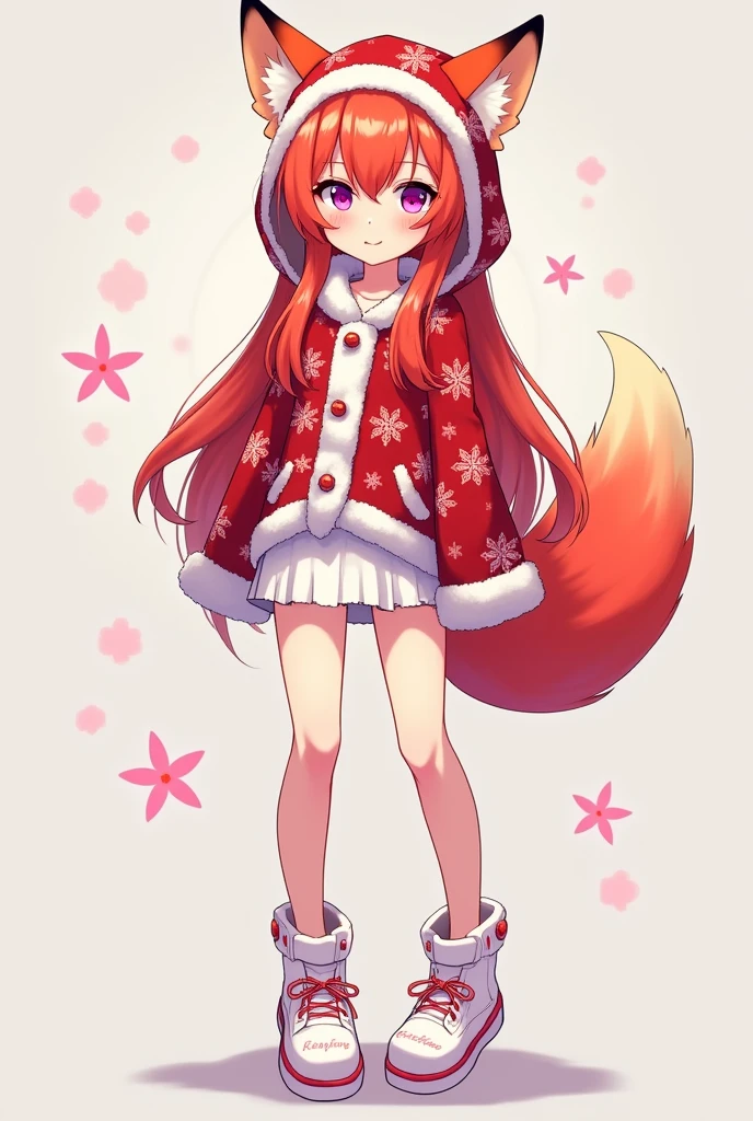 1GIRL, cute girl, finely detailed, (best quality), (intricate details), cute style, vtuber style, red panda style, sleepy style, multicolored, ((medium length red hair)), ((red panda ears)), ((red panda tail)), ((nine tails)), best quality, ((red and white clothes)), ((giant oversized cardigan, lacey cami top, short skirt)), ((thigh high socks)), ((round eyes)), beautiful face, sleepy eyes, cute face, pinup, perfect face, simple background portrait