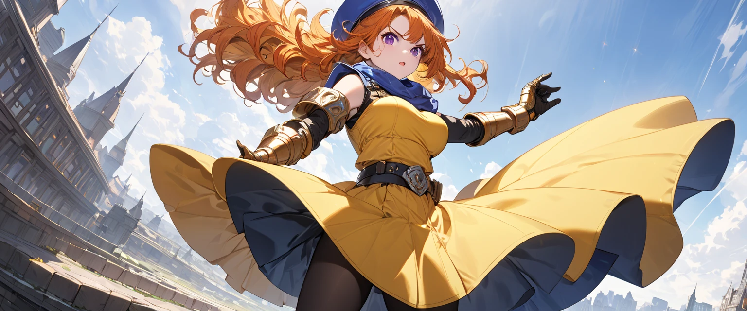 Anime girl in orange outfit and orange hat dancing, final fantasy tactics character, Sede de Arte, Chell, Natalie de Epic Battle Fantasy, Personagem JRPG, Ehime, Arte Oficial, arte oficial do personagem, Arte do personagem JRPG, Akiri Toriyama, Arte Oficial, personagem principal, Angewoman Glamorous Digimon, manga character, sou um naranbaatar ganbold