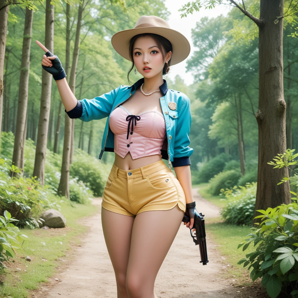 ((masterpiece)), ((highest quality)), (Very detailed), ((Very detailed)), 4K, (8k), highest quality, (beautiful), shape, Anime Style, Genuineistic, Genuine, (((whole body))), Thick outline, Clear contours, whole bodyの集中力, at the park, (Two Girls, Two cute girls), (The costume of the squadron heroine),beautiful金髪, beautiful brown eyes, ((beautiful eyes)), short hair, Big Breasts, A light smile, (Sentai heroine pose:1.5), Shiny, Shine
