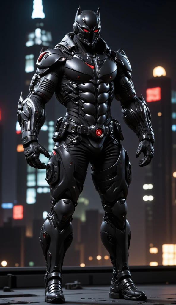 A full-body image of a muscular adult male.black leather full-body image 、and hood, a hooded person in invisible armor . wears leather armor, Tights.epic ninja suit, rogue.Leather fit to cover the whole body. smooth leather .Boy Teenage Assassin , stealth suit , cyberpunk assassin , stand on the roof of a skyscraper. . black night . Dark atmosphere .Low light.Weak lights cast dramatic shadows. Weird cyberpunk atmosphere . cyberpunk city.Futuristic tech style,robot,mecha skin,latex bodysuit .whole body image.Handheld composite mechanical giant bow.full body photo.two male Embrace  The Protector