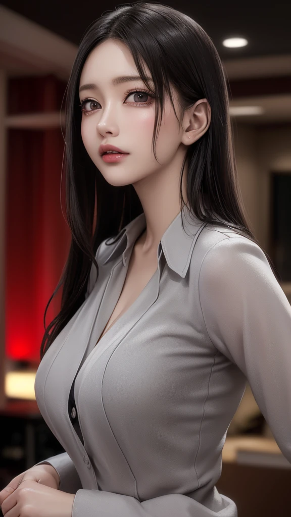horny older sister 、
(Officecasual:1.5),( Big Breasts ),(best image quality ,(8k), super real , 最 High Quality , High Quality , high res, High Quality Texture, high details, beautiful details, Fine details , very detailed CG, detailed texture , Realistic facial expressions, masterpiece, before),
black hair, red eyeliner that raised my eyebrows 、 teardrop 、 rough breathing, seductive smile, (Biography), raised eyebrows ,
(night:1.8, Desaturated lighting、 Ambient Lighting :1.3, the room with the lights off:1.8、 Love Hotel :1.8, Love Hotel のベッドルーム:1.8),