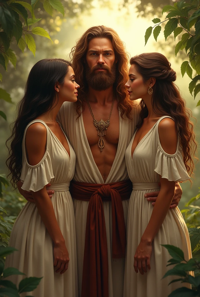 full body, naked, three females knee greek with cloak, female greek take a bath, painted of rugged zeus and queen hera, god of thunder, female greek god, white hair, masculine, mature, handsome, upper body, muscular, hairy torso, fantasy, intricate, elegant, highly detailed, digital painting, artstation, concept art, smooth, sharp focus, illustration, art by gaston bussiere and alphonse mucha, almost naked