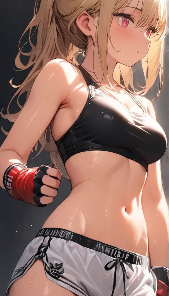 ((Tsunade from naruto)), ((nsfw,1man and 1woman,having rape,raping)),(During a martial arts match、simple boxing ring)、((perfect anatomy,realistic,:1.3,RAW Photography:1.3,masterpiece、highest quality、Ultra - High resolution、High resolution、Highly detailed CG、8K)),cowboy shot,1 female,solo,20 year old beauty、beautiful detailed face and eyes,big and gorgeous eyes),brown eyes,(large breasts,slender body, toned body, gleaming skin,oily skin,shiny skin),((injury,sweat,Bruises from being beaten a lot:1.5)),(grass green sports bra、grass green sports shorts、 open finger gloves)、simple martial arts ring、dim lighting、underground、Audience in the background、big breasts