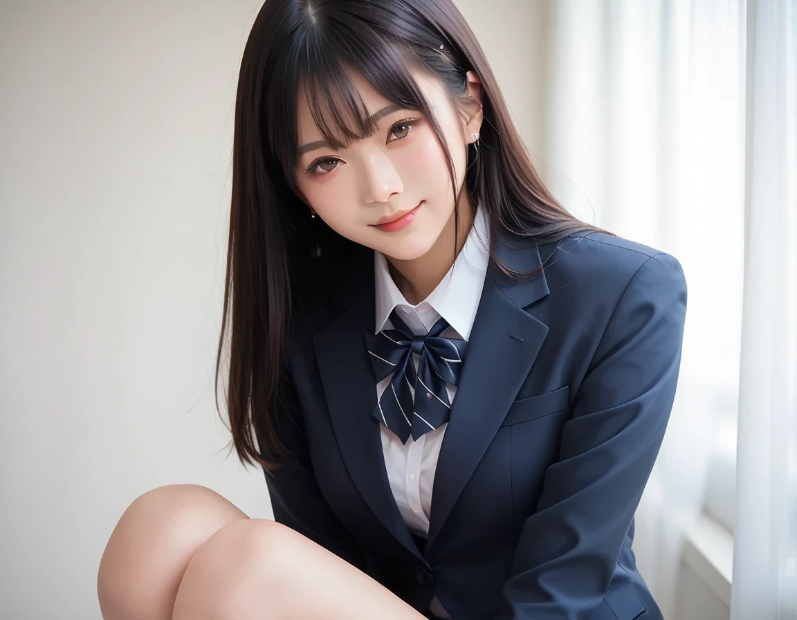 (8K), (Best Quality: 1.2), (Realistic), (Photorealistic), (Photorealistic: 1.37), Ultra High Definition, 1 Girl, Cute, Smile, Closed Mouth, Beautiful Details, Beautiful Nose, Full Body, Wet Hair, Colossal Dalsefo, School Uniform, Thighs, Korean Beauties, 16 Years Old, Japan School Uniform, Shirt to Cleavage, K-Pop Idol, Golden Mesh Hair Color, Red Tie, slender, gal, patchy eyes, solo, alone, cute face, blonde,