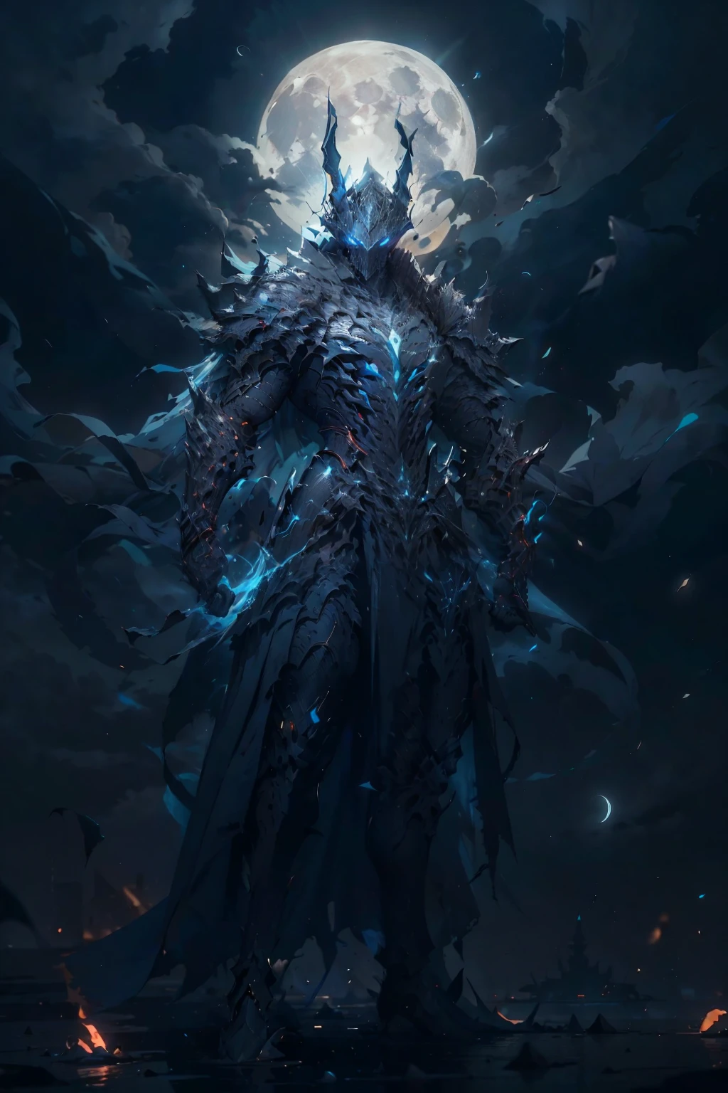 The moon hung high in the night sky, casting an eerie glow over the abandoned ruins. Amidst the crumbling walls and forgotten echoes of a once-grand castle, stood a lone figure. His silhouette was a stark contrast against the haunting backdrop.
His cloak billowed in the cold wind, revealing the glint of a menacingly sharp sword gripped tightly in his hand. His stance was as if chiseled from stone—firm, yet poised for swift, deadly movement. The moonlight danced upon his hands, beautifully drawn, each sinew and tendon seemingly alive with power and purpose.
But it wasn't the skill in his hands that caught attention; it was the darkness that enveloped them. An evil aura exuded from his being, a palpable sense of malevolence that tainted the very air. It whispered of untold horrors and a hunger for destruction, a chilling presence that froze the soul.
His eyes, narrowed and ablaze with an unholy fervor, scanned the desolate grounds with a predatory focus. The killing intent radiated from him, an invisible force that seemed to weigh down the atmosphere.
There was a silence, a pregnant pause before the inevitable storm. The man, a dark harbinger in this desolation, embodied an evil that stirred fear in the hearts of even the bravest souls. With every breath, the world seemed to hold its own, waiting for the impending clash between this malevolent force and any who dared to challenge it.