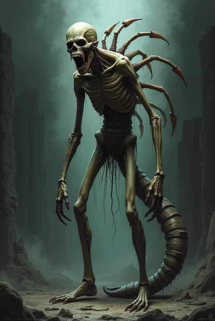 A 2D human-faced scorpion monster