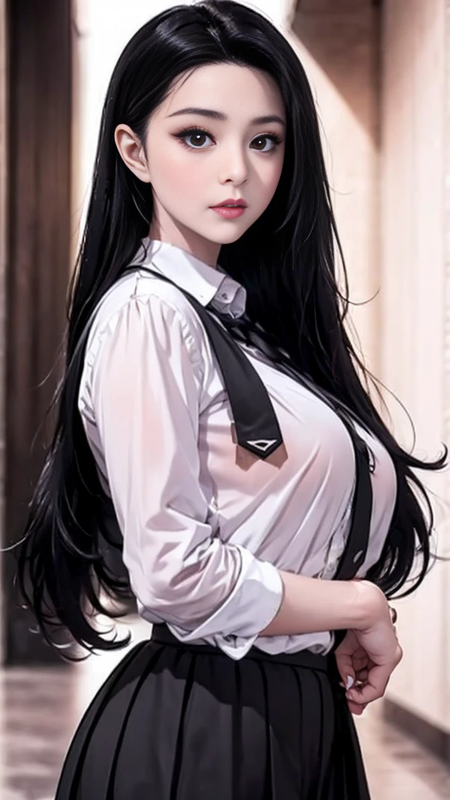 ((masterpiece)), (photorealistic:1.2) masterpiece, best quality, high quality, absurdres, shiny skin, colorful, stunning art, best quality, hyper detailed, beautiful detailed, reflective hair, good lighting, ray tracing, depth of field, ultra-detailed, illustration, Amazing, fine detail, extremely detailed, ((ultra-detailed)), (beautiful detailed girl), beautiful detailed glow, intricate detail, highres, an extremely delicate and beautiful, beautiful detailed eyes, hdr, rounded eyes, detailed facial features, (rounded pupils:1.4) (illustration), (beautiful detailed eyes), ((very detailed face)), depth of field, (alluring face), (evil smile:1.3), parted lips, (large breast), (looking at viewer:1.1), close-up, wideshot, sideways, photo \(medium\), pose , moody lighting, (Kpop idol), (ulzzang-6500:0.5) ,1girl, mature female, solo, full body, stunning_speedster, yellow eyes, shiny skin, cleavage, (huge breasts:1.2), long hair, looking at viewer, navel, gorgeous detail face, gorgeous detail eyes, silm body, wide hips, sexually suggestive, ultra-detailed racing track and racing car in the background, close-up, (modelshoot style:0.8), texas (arknights), solo, pantyhose under shorts, animal ears, long hair, (black vest), pantyhose, shorts, black hair, full body, (black shirt:1.5), boots, blue gloves, black pantyhose, shirt, necktie, (white footwear:1.5), wolf ears, gloves, blue necktie, looking at viewer, long white sleeves, vest, coat, blue shorts, collared shirt, fingerless gloves, standing, jacket, ban