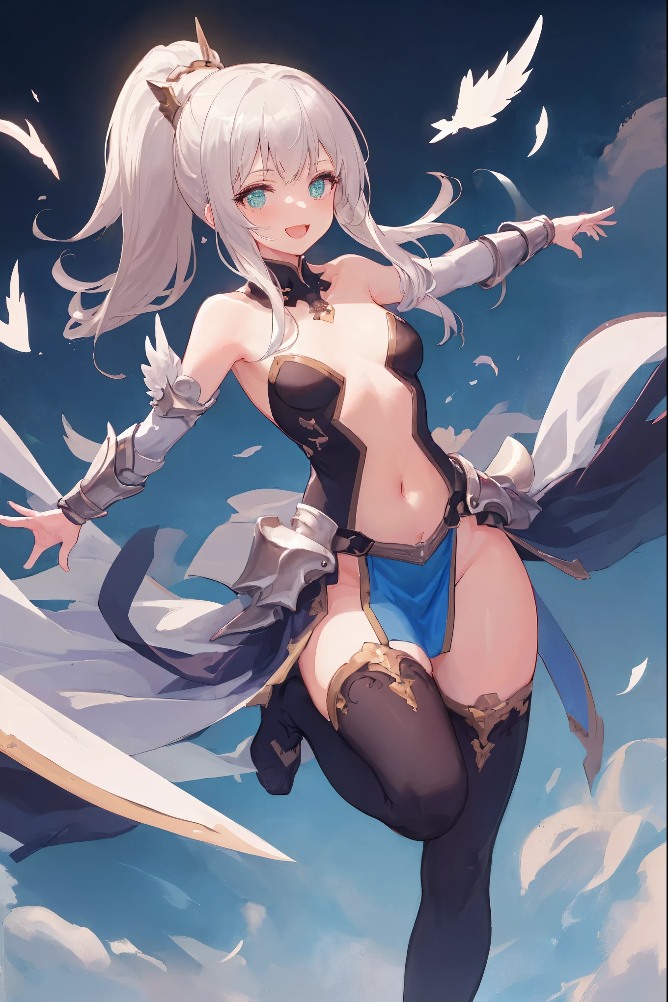 1girl full body standing, nice ass, BRIDESMAID, Hairstyle with a white braid, white color hair, BLINDFOLED, perfect lighting, muscular, thighs, Mature woman, mummy, bellybutton, Abs, looks at the viewer (masterpiece, high quality: 1.1) smile, Extremely huge breasts, Maternal, porcelain skin, extra very long hair, sparkly skin, good face, ONI HORNS