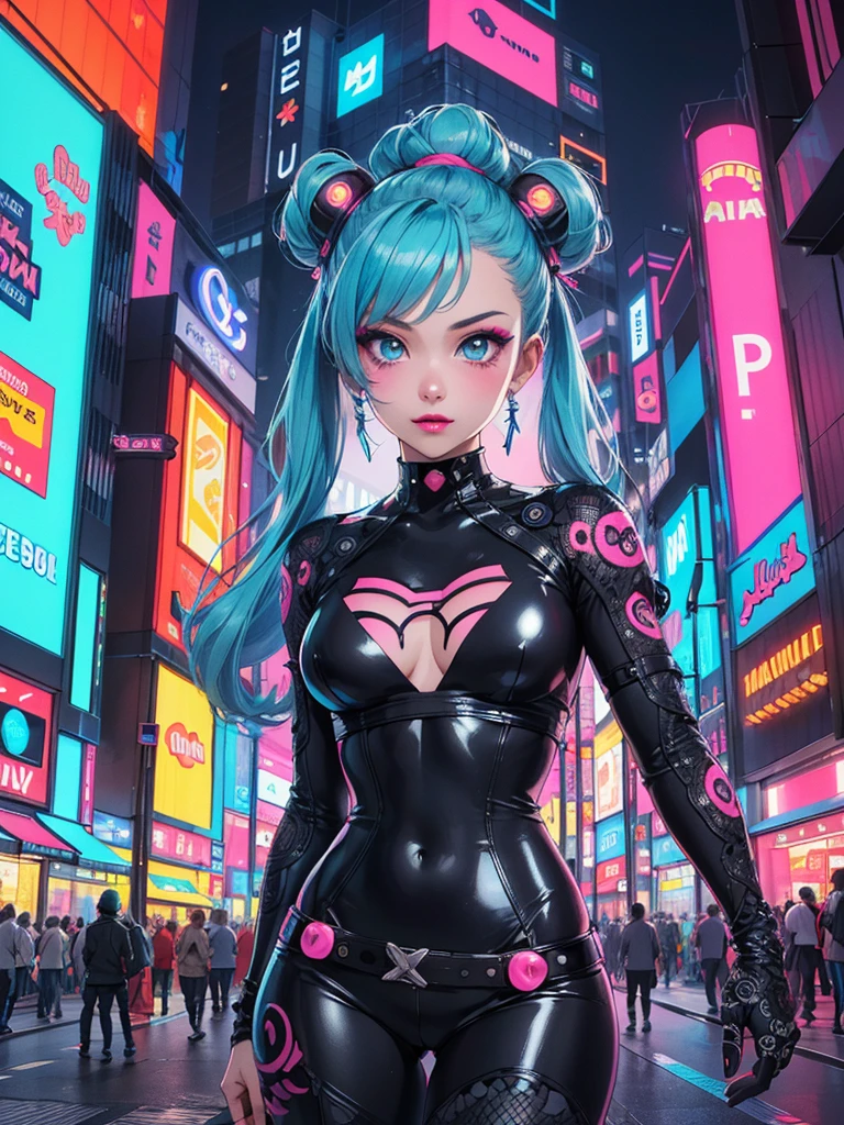 Highest quality, Super Fine, 16K, Incredibly absurd, Very detailed, delicate and dynamic, Beautiful Female Warrior, Rainbow braided ponytail, amount, Cool and attractive appearance, Metallic red eyes, amazing proportions, Semi-transparent rainbow reinforced bodysuit, Future Punk, Background: Ruined city, ai-generated