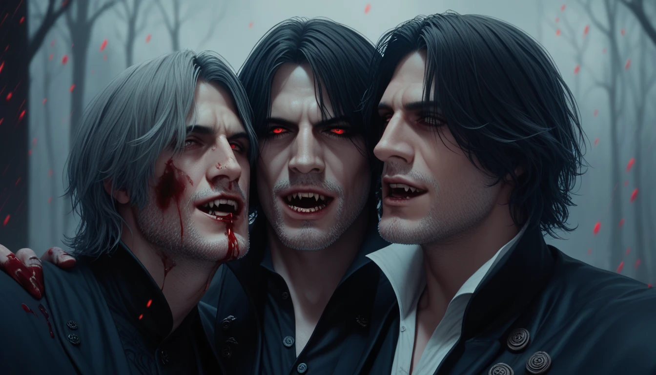  Dante Sparda from DMC, male, brutal, masterpiece fails, Dark tones, Horror style, beautiful Dante , blood god ,  Victorian style, Vampire, Vampireская магия крови, bloody rain