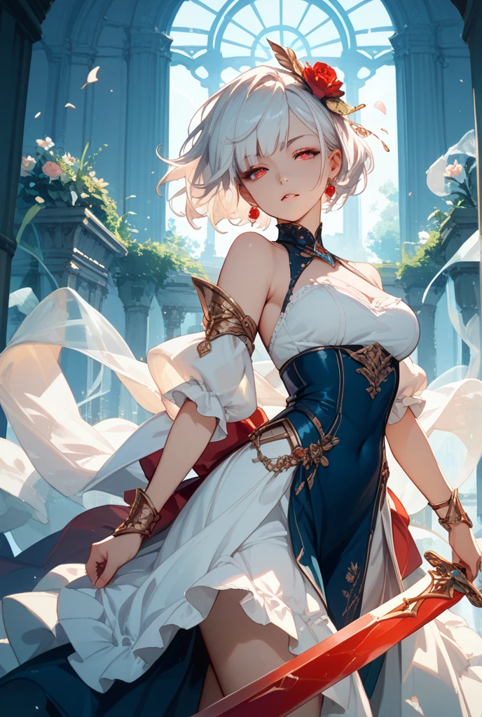 (Very detailed CG Unity 8k wallpaper)、(masterpiece)、(highest quality)、(Very detailed)、(Best illustrations)、(Best Shadow)、alone、One Girl、Green Eyes、Big Eyes、Big Breasts、whole body、Bold backless dress、noon、Clear skies、Spectacular backdrop、high resolution、whole body、Back view、Sweat、Bright hair color、short hair、Shiny skin、Shiny texture