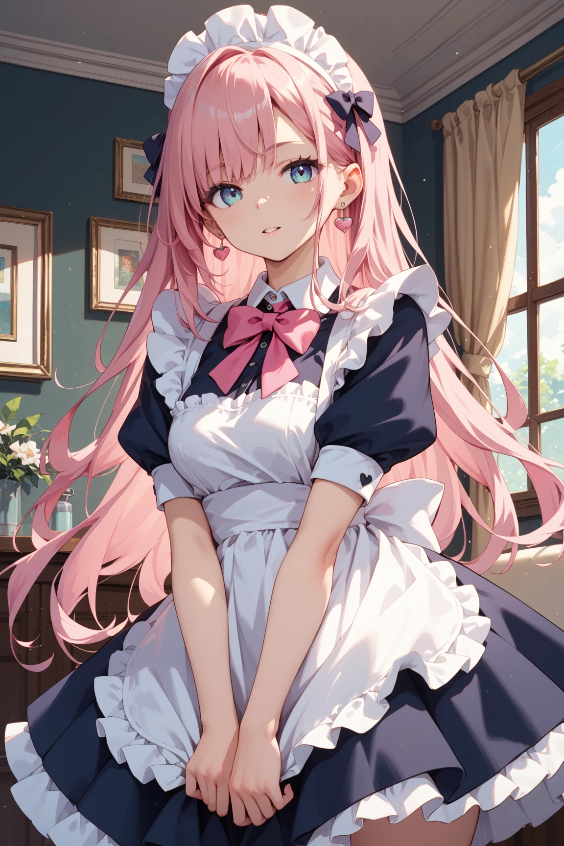 ((Maid Outfit)) , pink hair